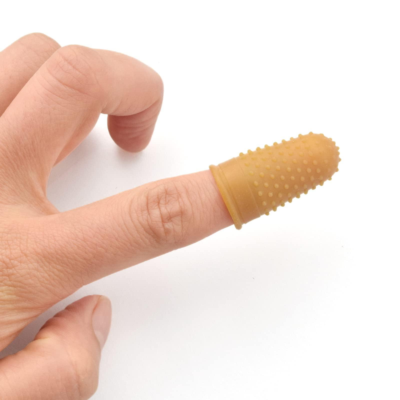 Honey Joy Finger Protector with Hole, Finger Cots, Latex Finger Tips Caps, Finger Covers (12 PCS Thimbles), New Material (Latex-Free), Finger Sleeves Great for Nail Art Work, Hand Eczema and More,HJ-NAT218 (S)