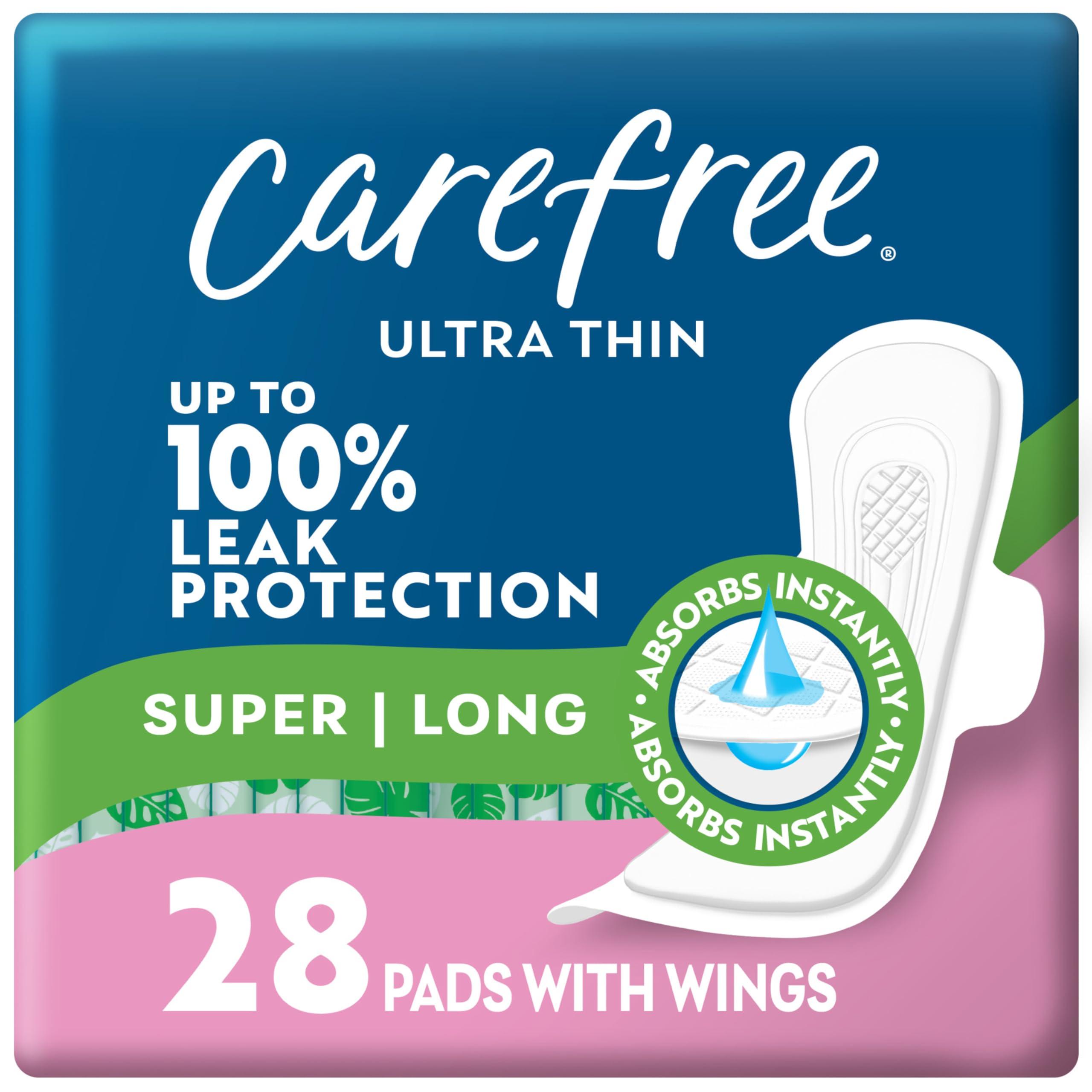 Carefree Carefree Ultra Thin Pads for Women, Super/Long Pads With Wings, 28ct | Carefree Pads, Feminine Care, Period Pads & Postpartum Pads | 28ct (Pack of 1)