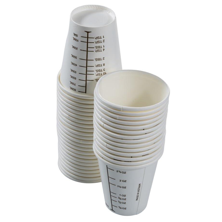 Vakly 3 oz Graduated Paper Cups [125] Disposable Wax Coated Medicine Cups with Clear Measurements on Each Cup for Measuring Fluid Intake and Urine Output as well as Cooking, Mixing Paint, Stain, Epoxy (125)