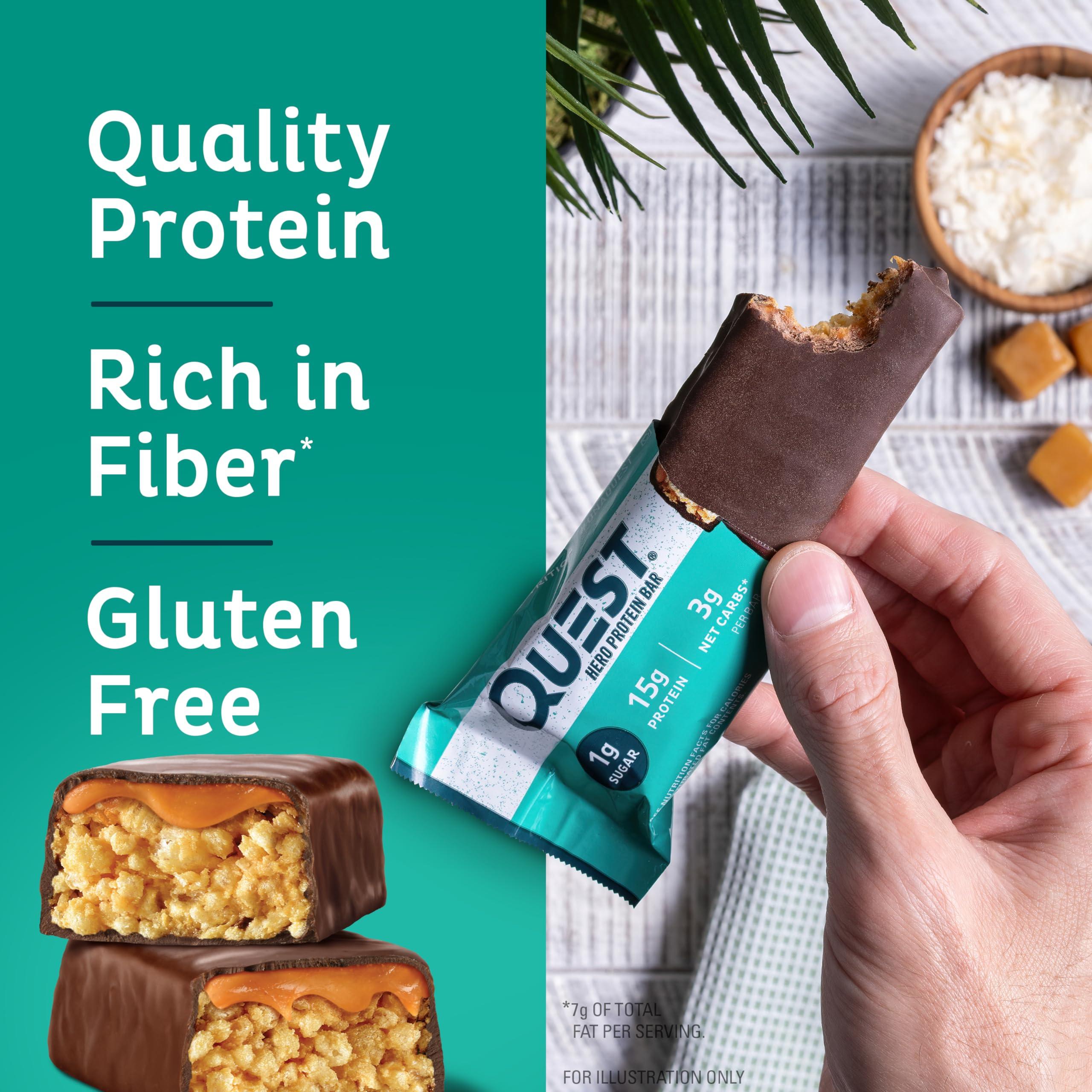 Quest Nutrition Quest Nutrition Crispy Chocolate Coconut Hero Protein Bar, 15g Protein, 1g Sugar, 3g & S\'mores Protein Bar, High Protein, Low Carb, Gluten Free, Keto Friendly