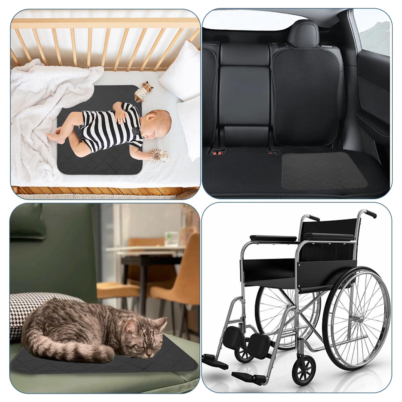 Magik & Kover Waterproof Chair Pads for Incontinence, 4 Pack Reusable Seat Protector Pads 22" x 21", Washable Chair Protector Seat Cover, Non-Slip Absorbent Incontinence Pad for Bed, Wheelchair, Kid & Pet - Black