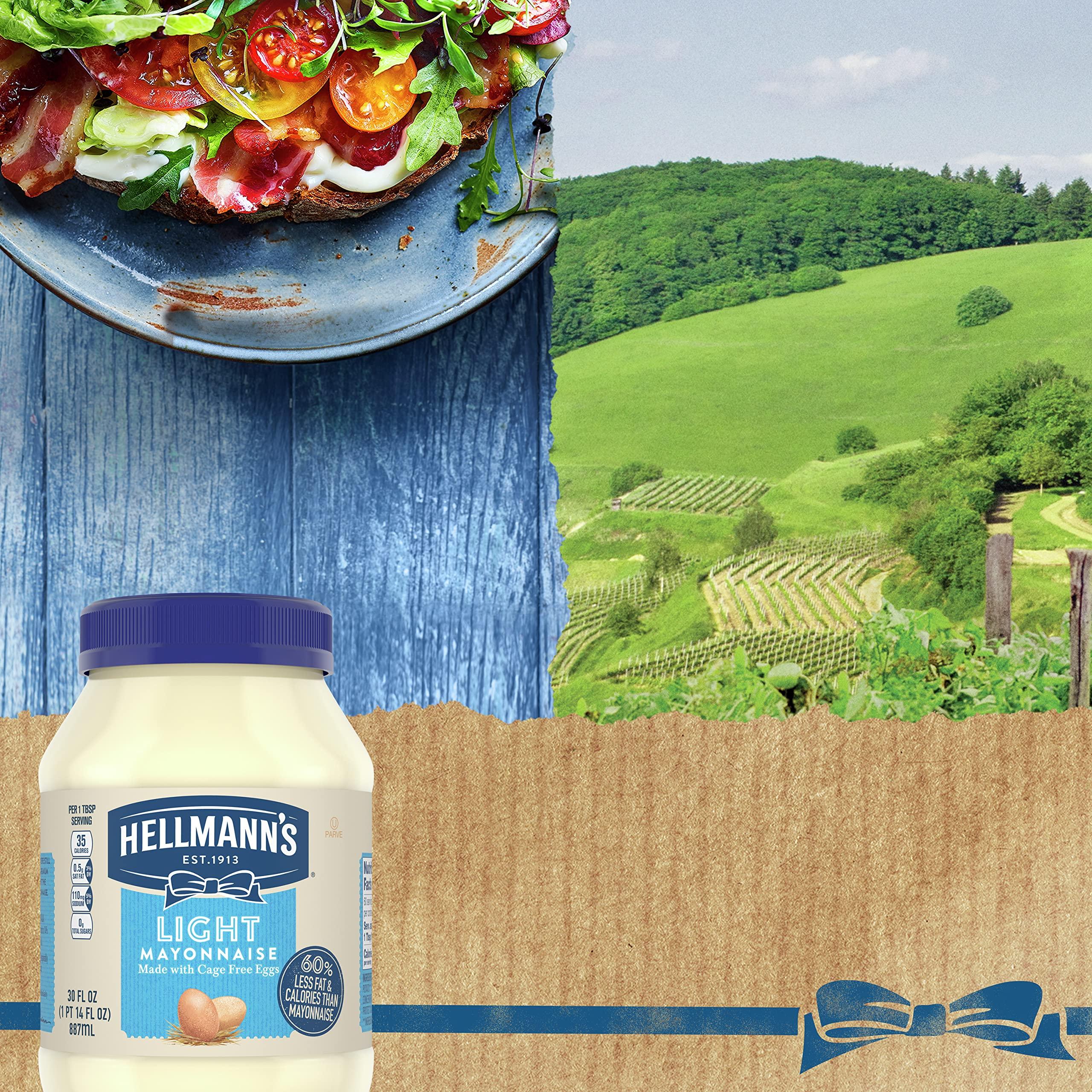 HELLMANN'S Hellmann\'s Light Mayonnaise Light Mayo 3 Count For a Creamy Condiment for Sandwiches and Simple Meals 60% Less Fat and Calories than Regular Mayonnaise 30 oz