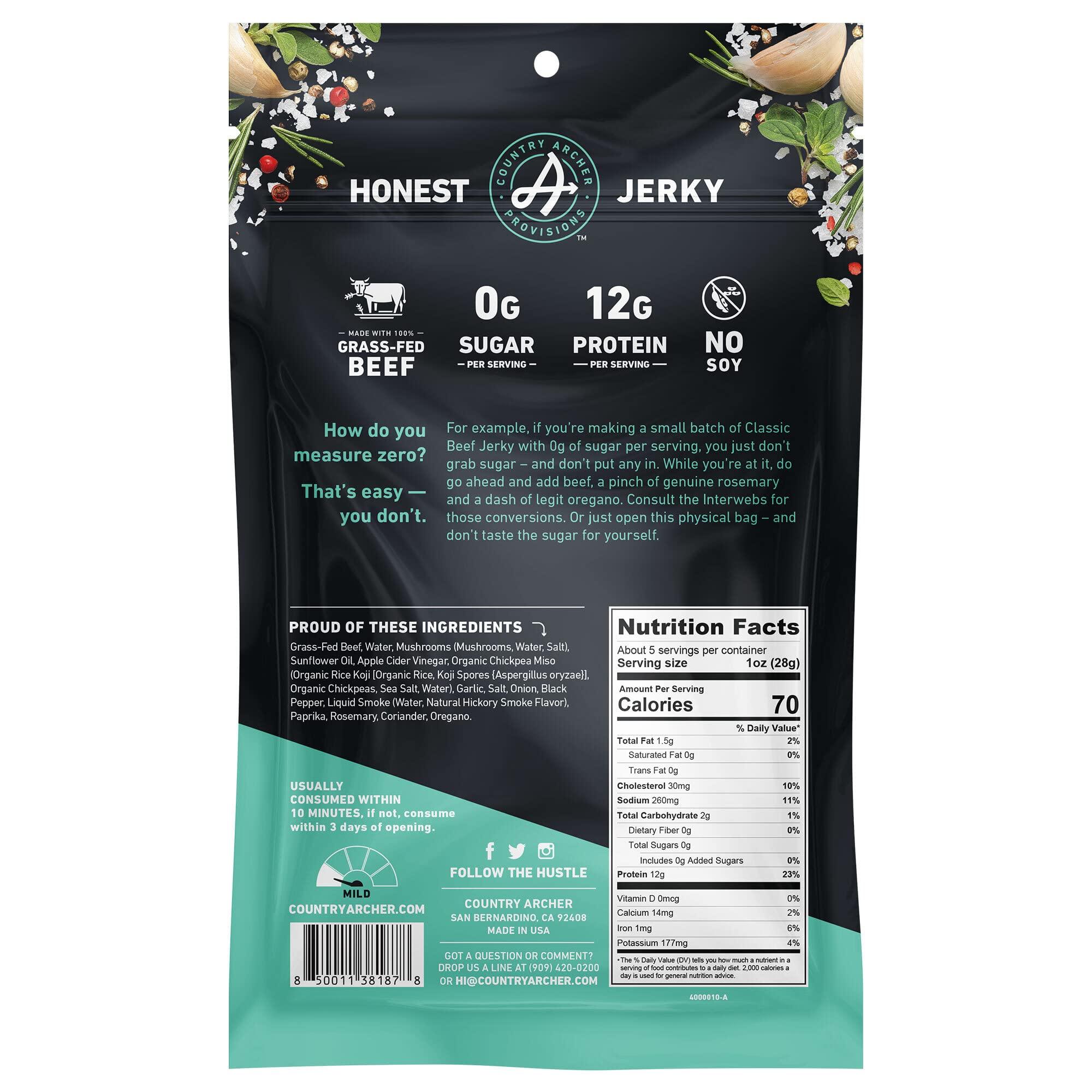 Country Archer Zero Sugar Classic Beef Jerky by Country Archer, 100% Grass-Fed, Sugar Free, Gluten Free, Protein Snacks, 5.3 Ounce, 2 Pack