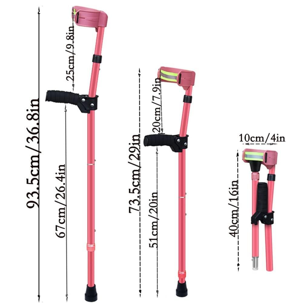 XYBI Store Pink Children's Folding Crutches, Adjustable Forearm Crutches, Medical Aluminum Elbow Crutches with Reflective Cuffs, Rehabilitation Care Crutches