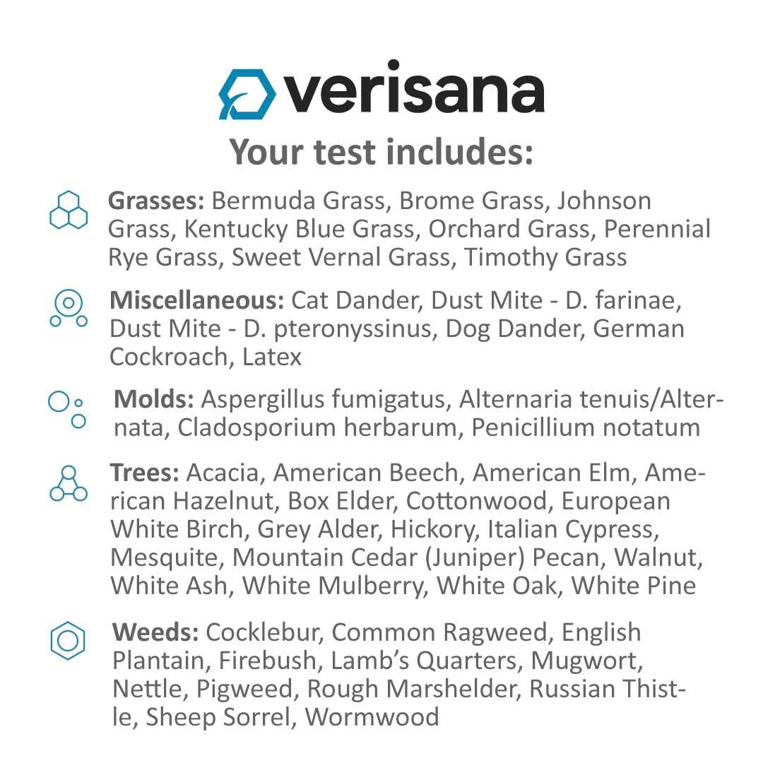 Verisana Indoor & Outdoor Allergy Test 48 Airborne Allergens Spores & Pollens Home-to-Lab Screening Ages 18+ Verisana