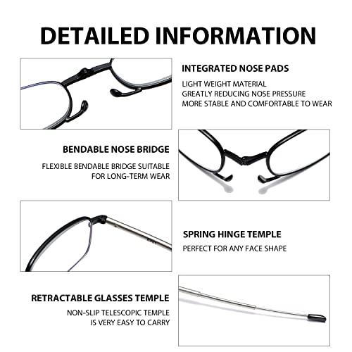 OWTXIS OWTXIS 3 Pack Folding Reading Glasses for Men Women, Keychain Compact Readers Blue Light Portable Pocket Eyeglasses (Black, Gunmetal, Red, 2.75)
