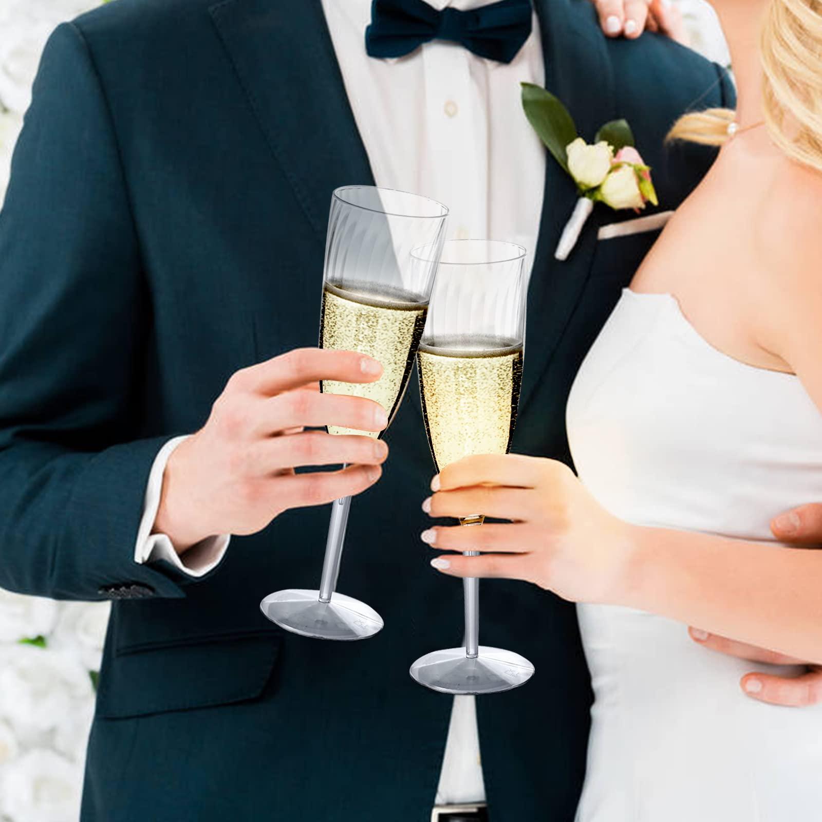 Homvle Homvle Plastic Champagne Flutes 96 Pack, Disposable Plastic Champagne Glasses 6 OZ, 1- Piece Construction Plastic Wine Glasses for Parties/Wedding