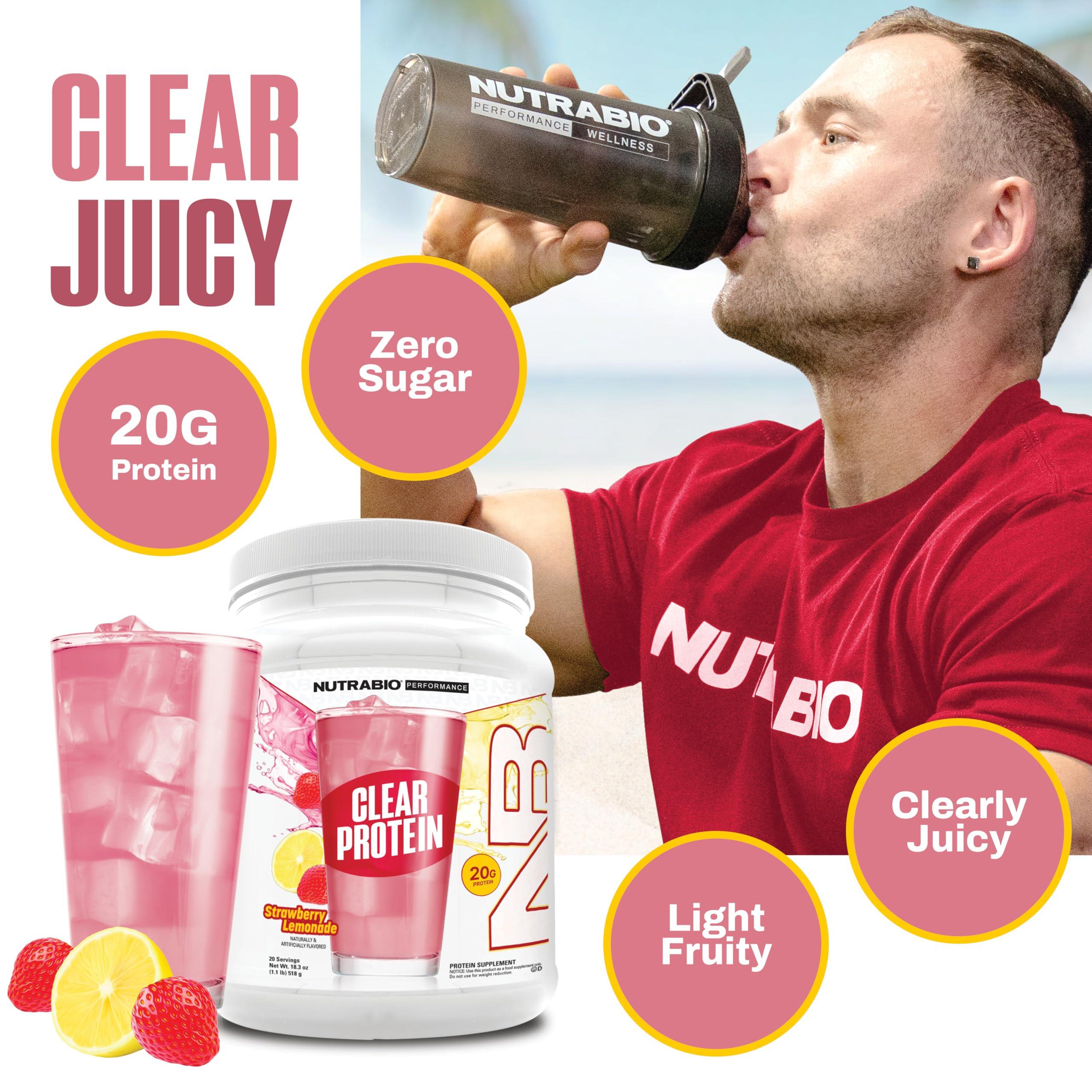 NutraBio NutraBio Clear Whey Isolate Protein Powder, Delicious & Refreshing Fruit Flavors, Protein Juice, No Milky Taste, No Foam, Zero Sugar, Strawberry Lemonade, 20 Servings