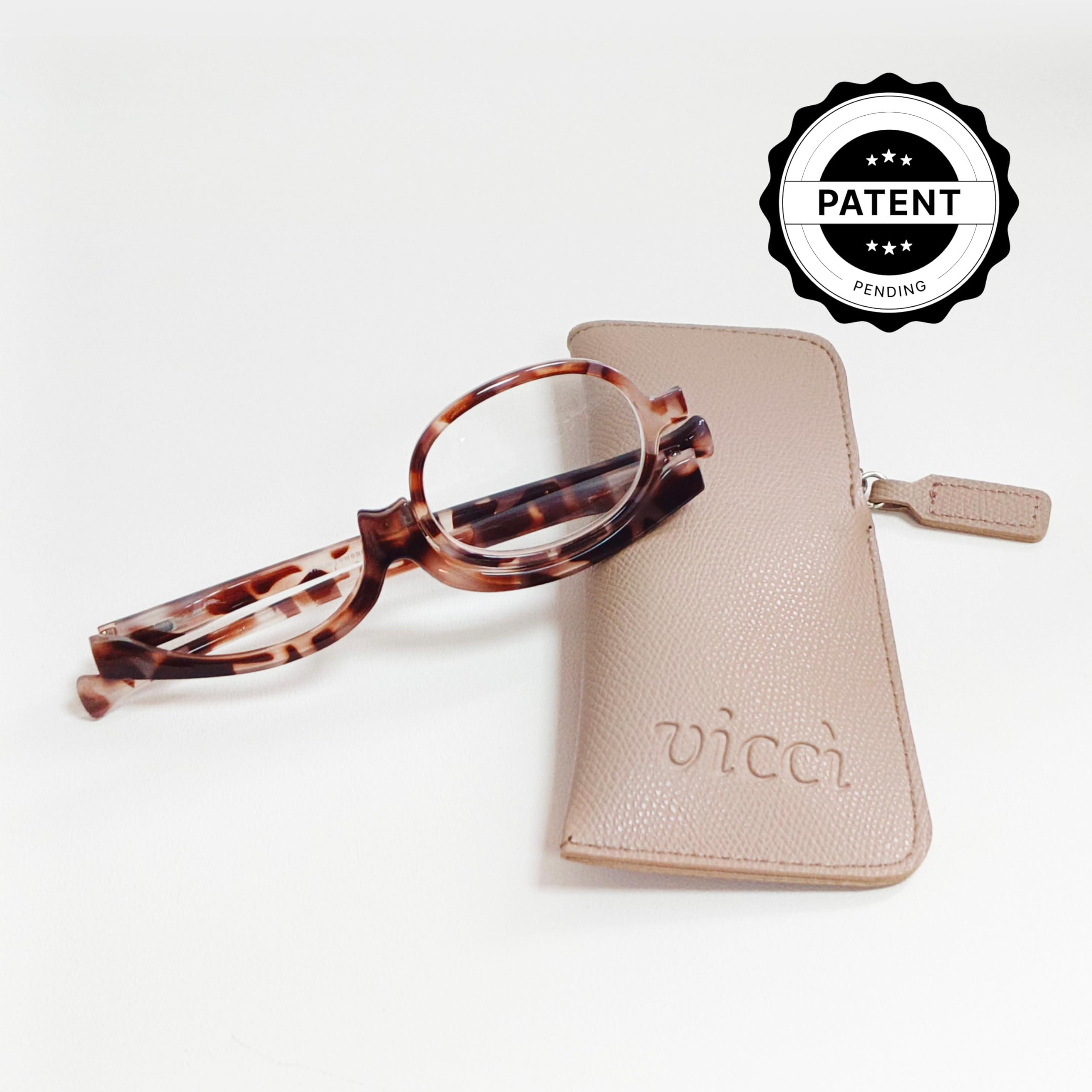 VICCI VICCI Makeup Reading Glasses | Cosmetic Readers Flip Up Lens Magnifying Eyeglasses for Women | Dual-Purpose Functionality, Lightweight Makeup Glasses Offer Distortion-Free Vision +1 | Tortoise
