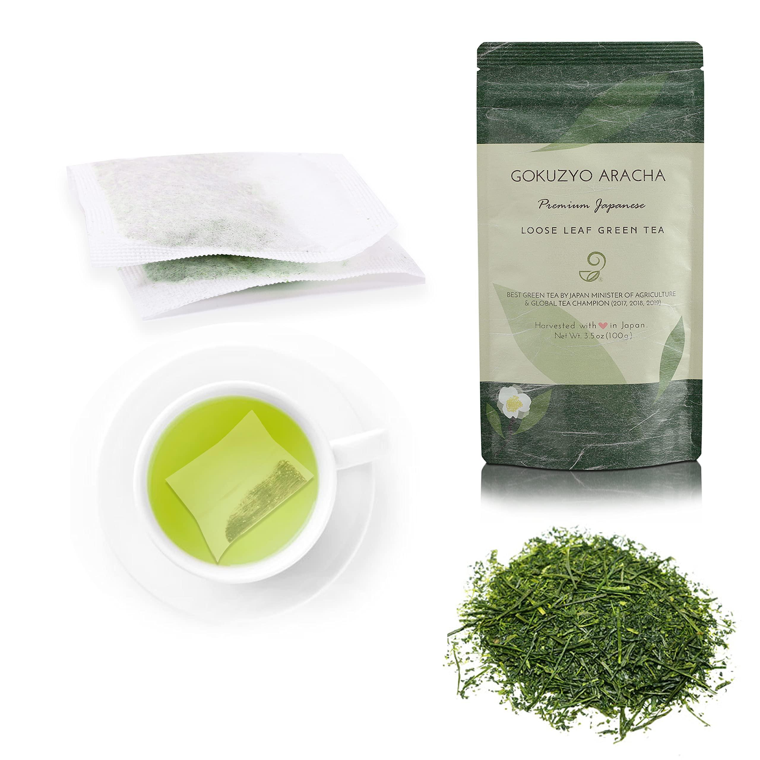 JAPANESE GREEN TEA CO. HARVESTED WITH IN JAPAN Gokuzyo Aracha and Loose Leaf Tea Bags from Japanese Green Tea Co - Premium Japanese Green Tea Assortment - Non-GMO, Delicate Flavor - Ideal for Tea Lovers