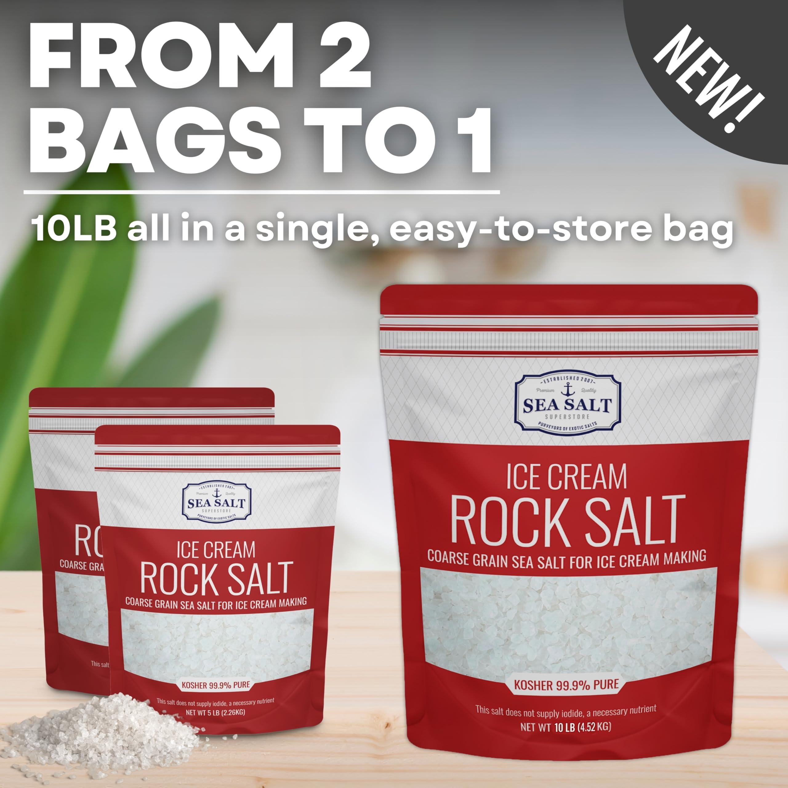 Sea Salt Superstore Ice Cream Salt, Rock Salt for Ice Cream Making, Universally Compatible Coarse Sea Salt and Non-Iodized Salt for All Ice Cream Maker, 10 lb (5 lb 2-Pack) Bags, Sea Salt Superstore