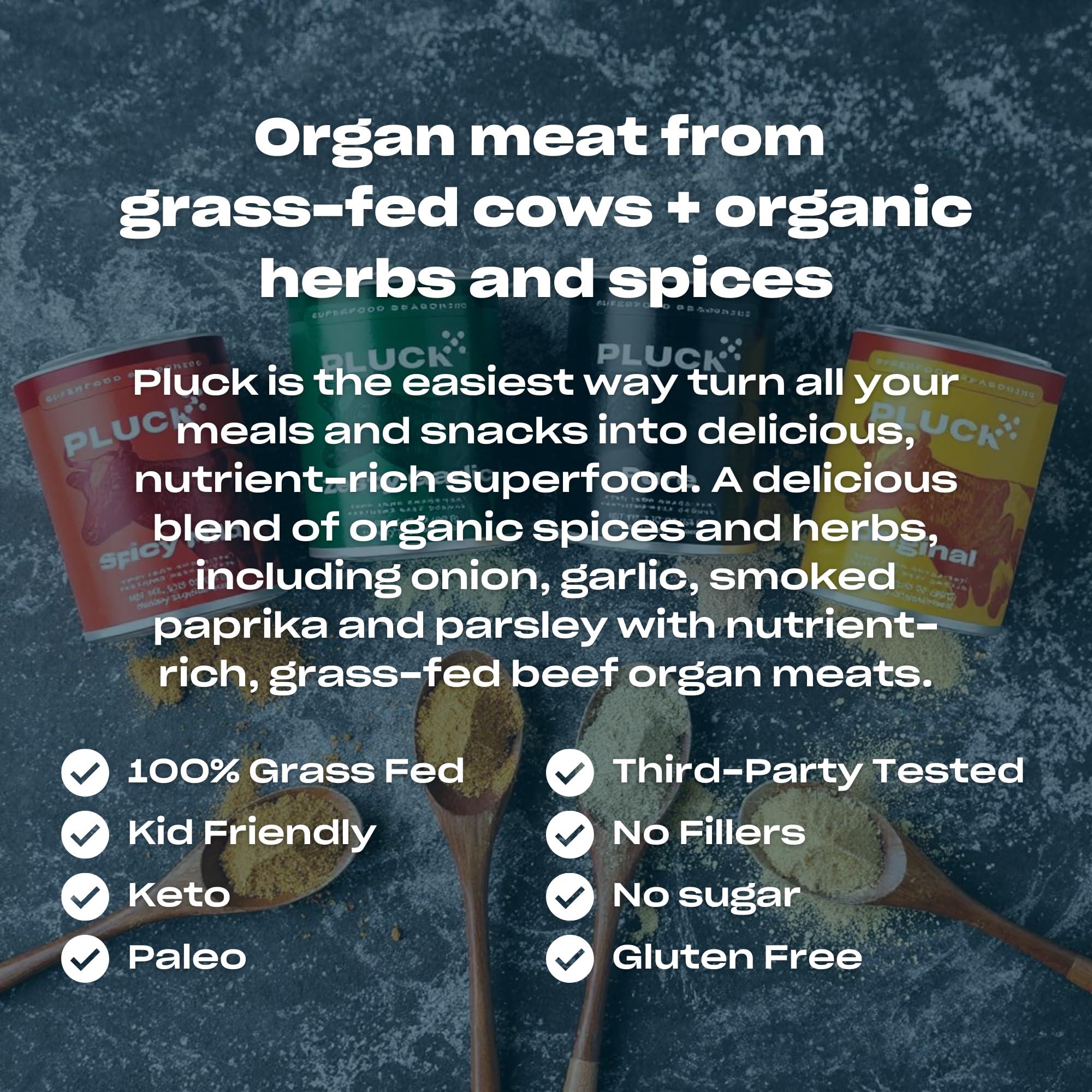 PLUCK Pluck All-Purpose Organ Meat Blend Seasoning | From Grass-Fed & Grass-Finished Pastured Beef Organs with Redmond Real Sea Salt | 30-Day Supply