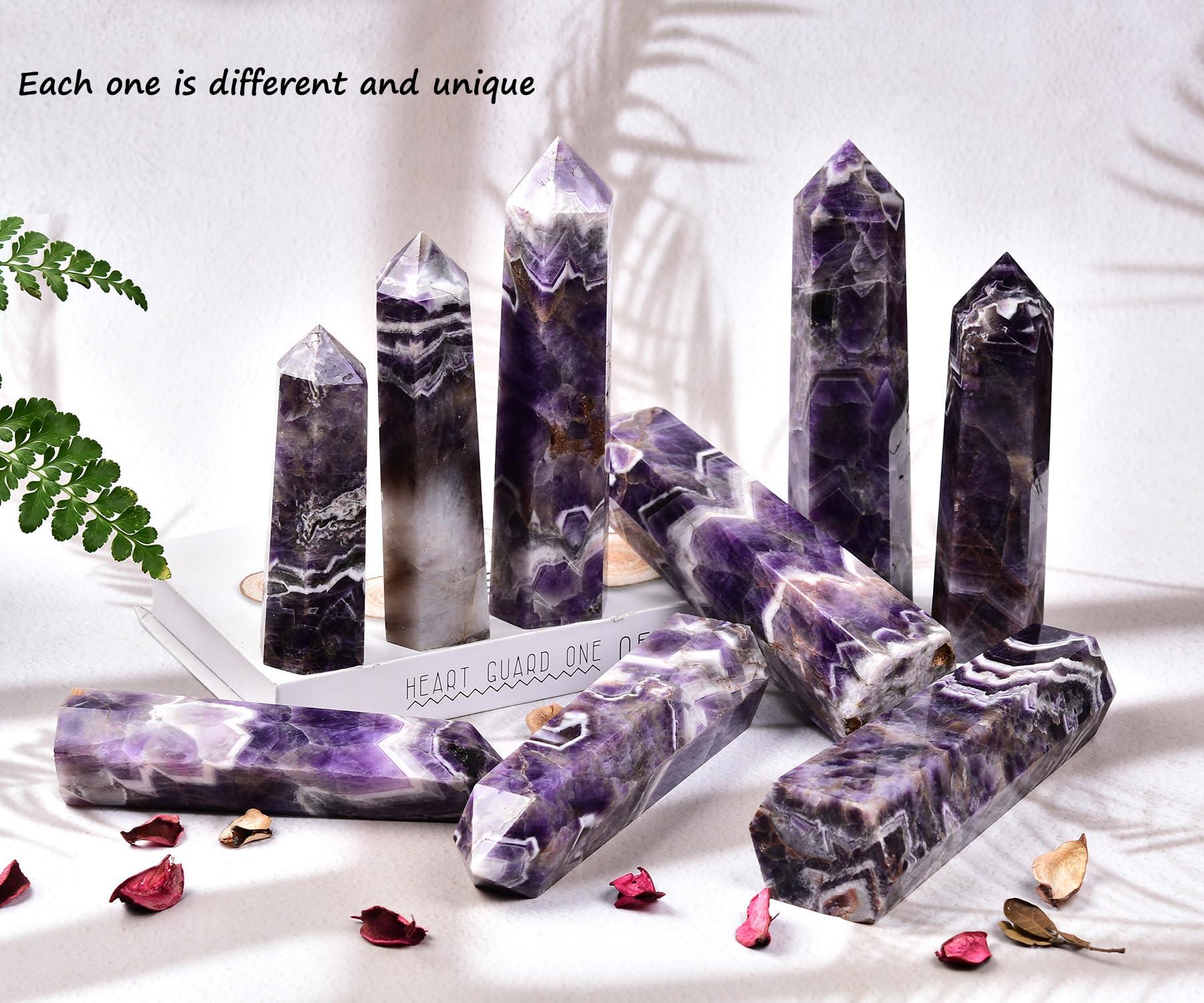 AMOYSTONE AMOYSTONE Large Crystal Tower Natural Dream Amethyst 6 Faceted Obelisk Healing Crystal Pillar Wand Tumbled Hexagonal Pointed 1-1.7 Lbs Home Dcor