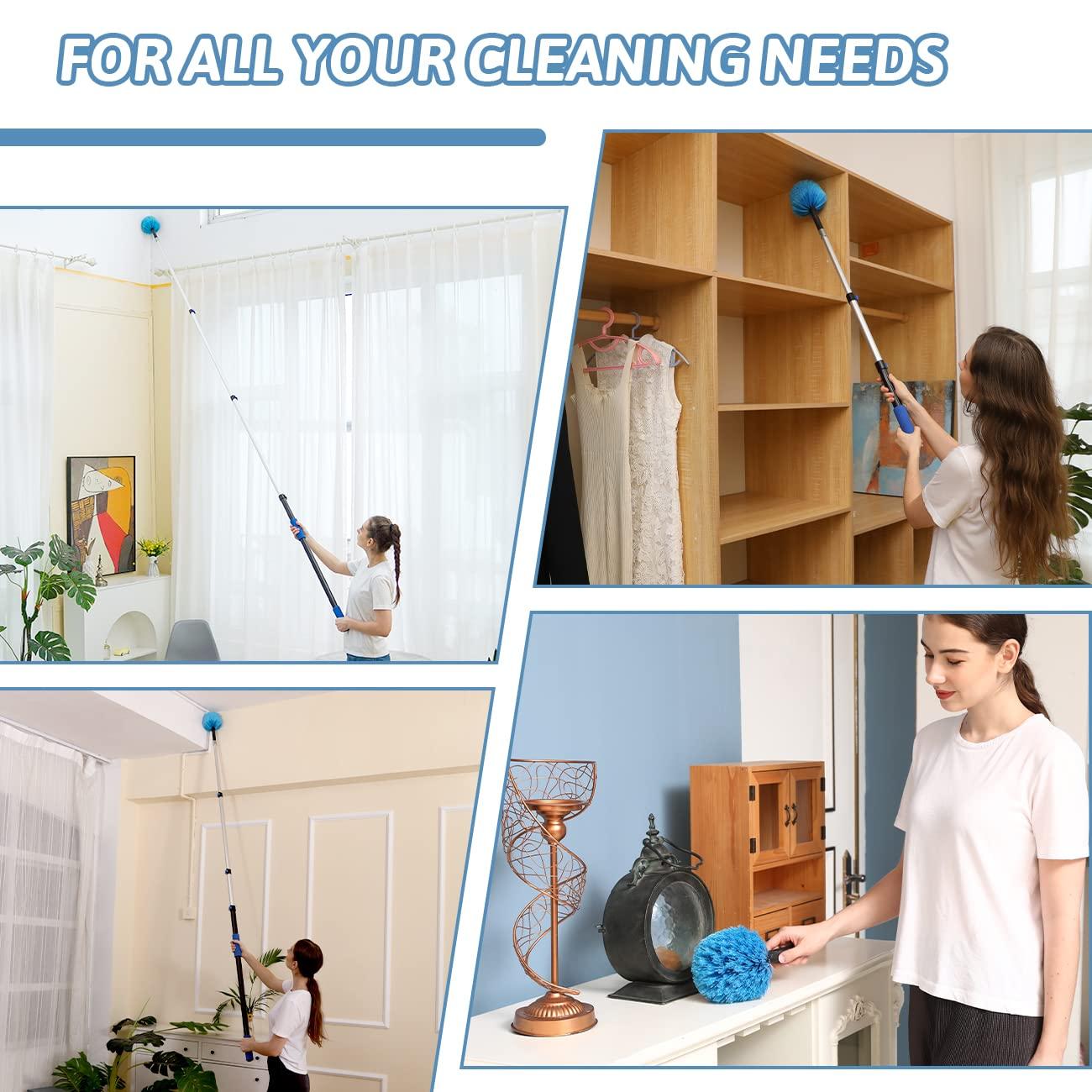 MAYKI 20 Foot Cobweb Duster with Extension Pole 2 PCS, Webster Cobweb Duster for High Ceilings/Corners, Spider Web Brush with Pole for Outdoor & Indoor Web Cleaning, Outdoor Cobweb Brush Kit by MAYKI