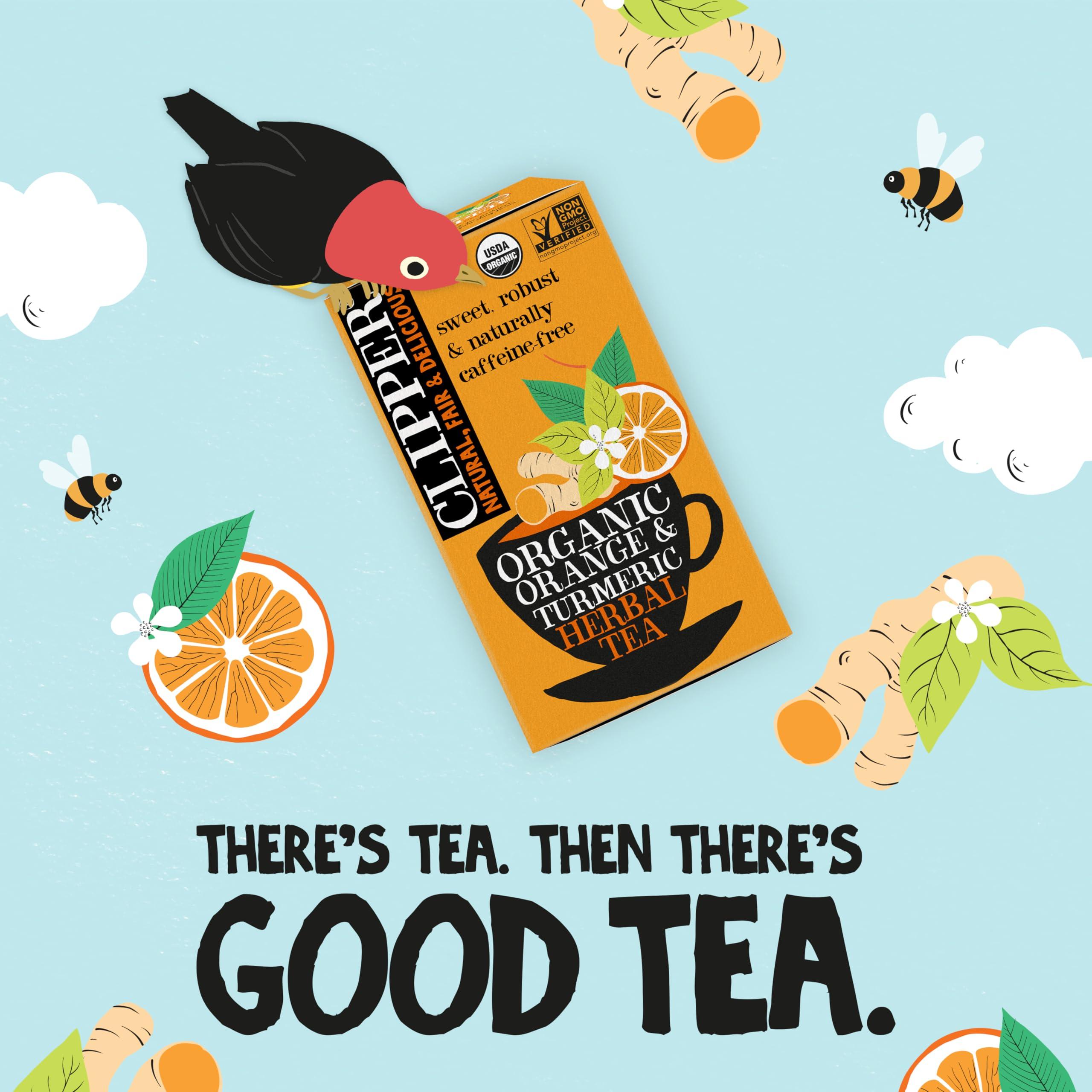 Clipper Natural, Fair & Delicious Clipper Tea, Orange & Turmeric, Organic Tea with Licorice Root, Orange Peel and Hibiscus, Plant Based Herbal Tea, Caffeine Free British Tea, 1 Pack, 20 Unbleached Tea Bags