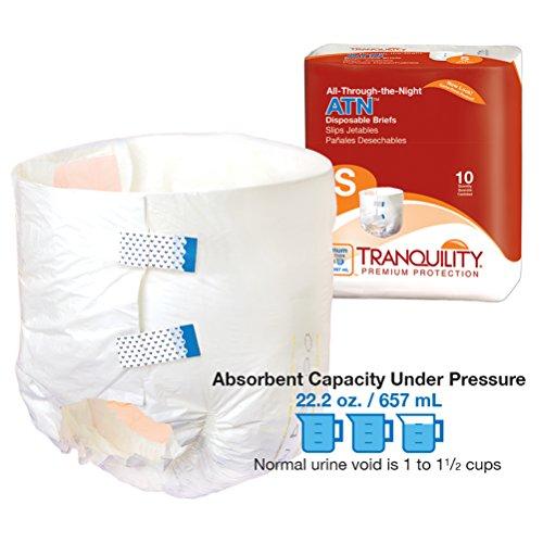 TRANQUILITY Tranquility ATN Adult Disposable Briefs, Refastenable Tabs with All-Through-The-Night Protection, S (24"-32") - 10ct (Case of 10)