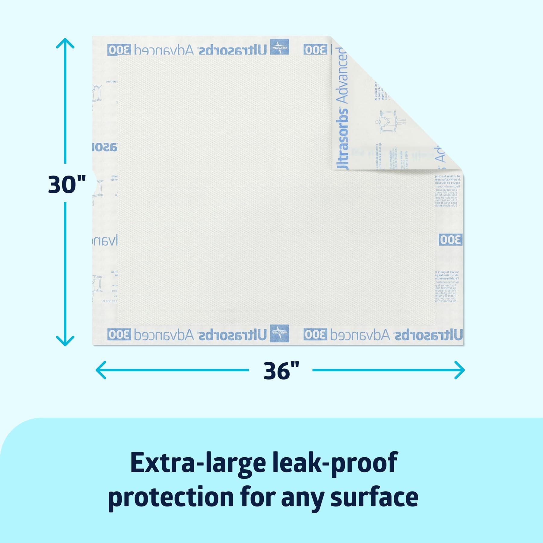 Medline Medline Advanced Ultrasorbs Drypads, 30\" x 36\", 70 Count, Large Disposable Bed Pads, Incontinence Bed Pads, Super Absorbent Chucks For Adults, Elderly, 300 lb Weight Capacity