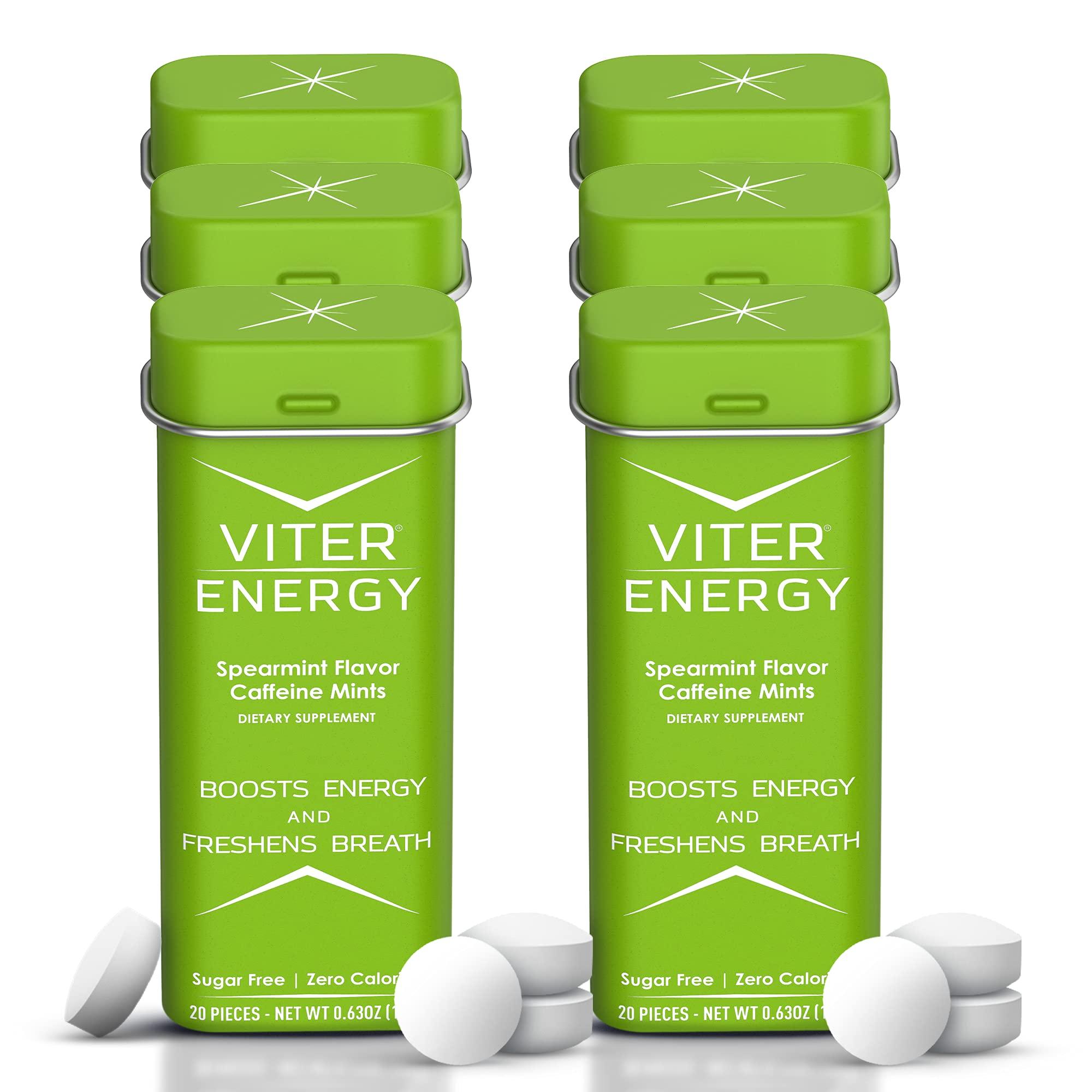 Viter Energy Viter Energy Caffeine Mints (120 Pieces) - 40mg Caffeine, Sugar Free, Vegan Breath Mints, B Vitamin Complex, Energy Caffeine Pills (Spearmint, 6 Pack)