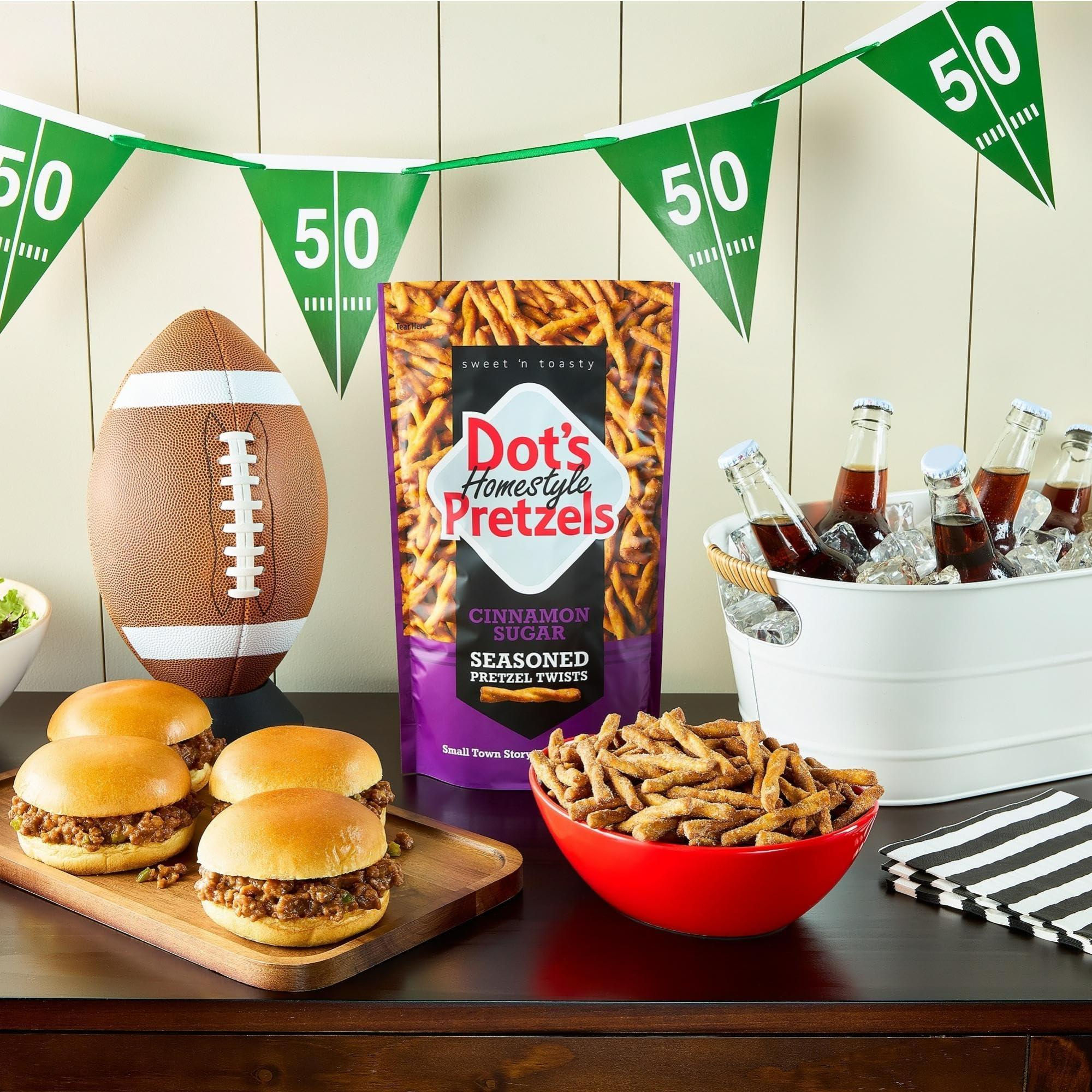 Ninoha Dot\'s Pretzels Cinnamon Sugar Seasoned Pretzel Twists, Healthy Kids Snacks, 16oz Grocery Sized Bag