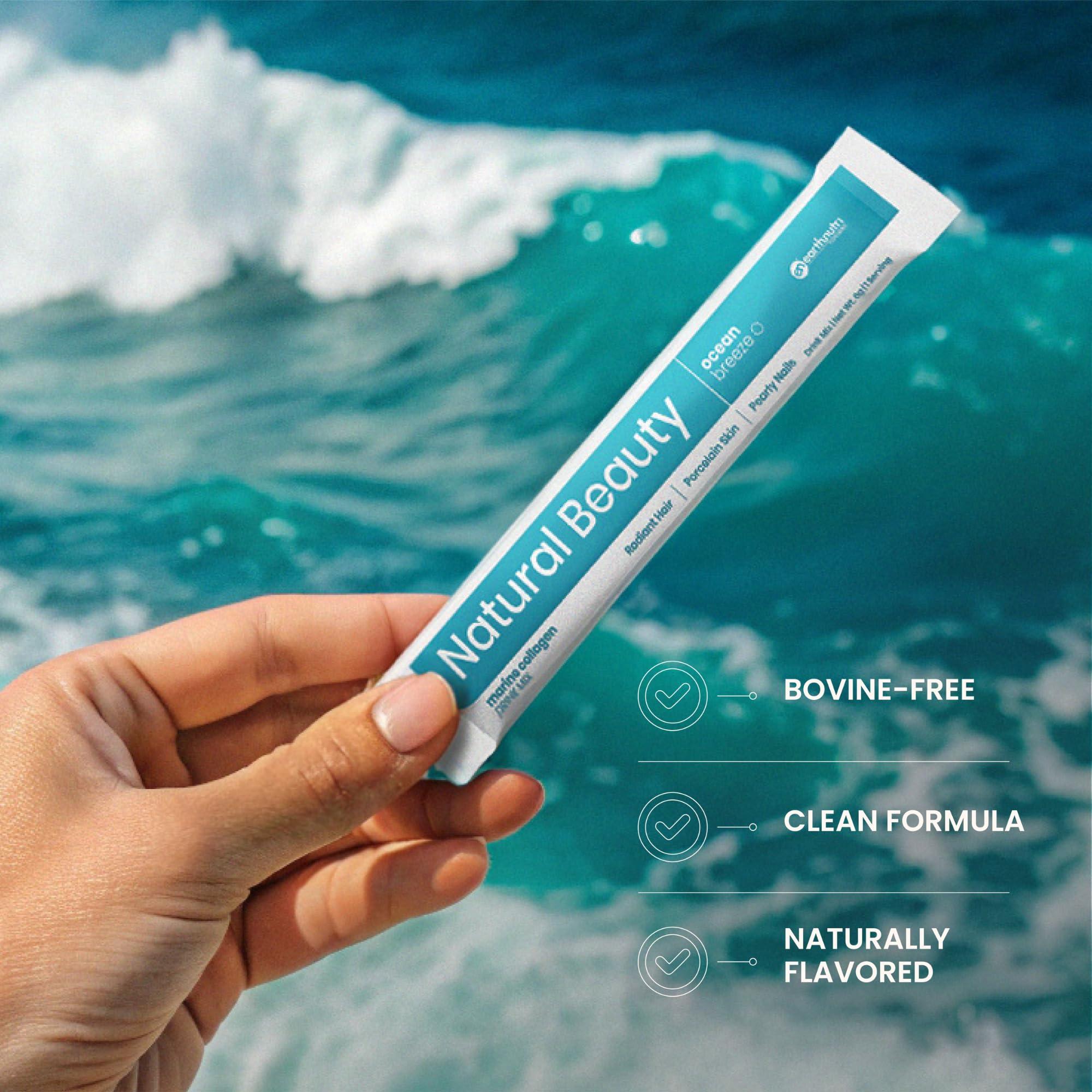 EarthNutri EarthNutri Marine Collagen Peptides Powder Supplement for Skin, Hair & Nails Enhances Skin Elasticity & Hydration Hydrolyzed Collagen 5000mg per Serving Non-GMO Ocean Breeze (30 Sticks Pack)