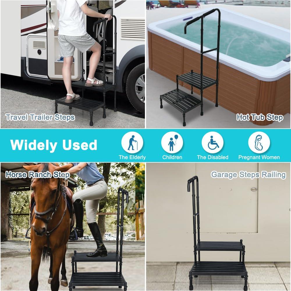 NEAUDE Medical Step Stool with Handle SUV Car Elderly Handicap Steps for RV Adjustable 2 Step Platform Camper Steps