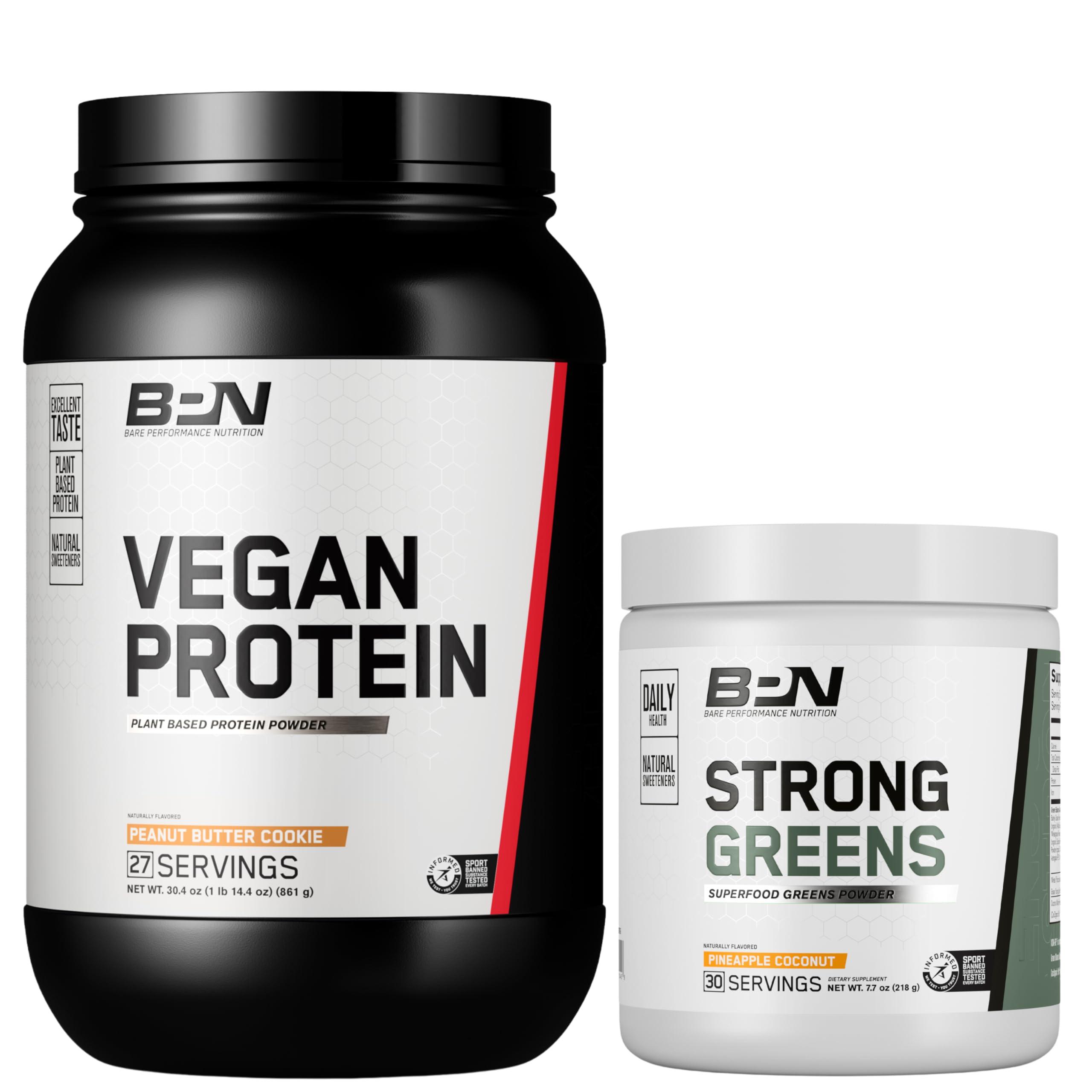 BARE PERFORMANCE NUTRITION BARE PERFORMANCE NUTRITION BPN Vegan Peanut Butter Cookie Protein + Strong Greens Pineapple Coconut Bundle