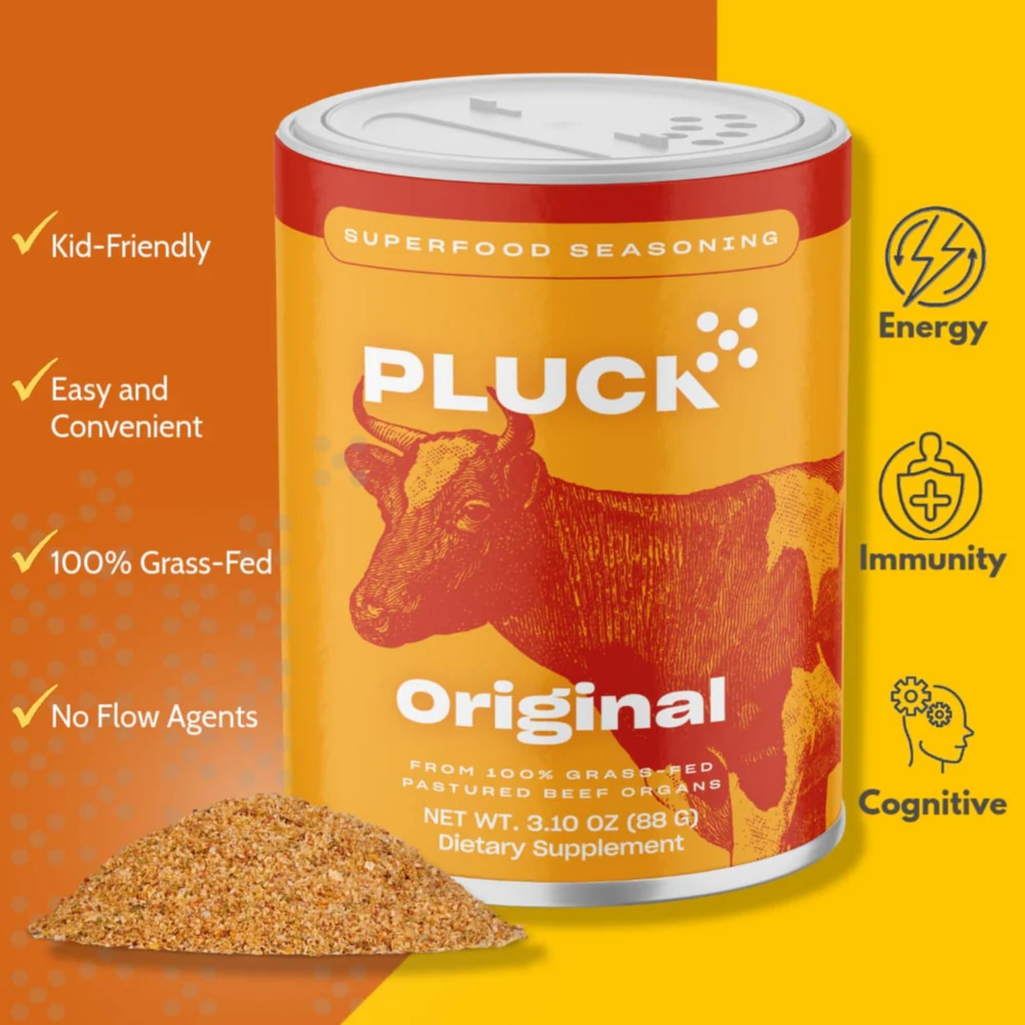 PLUCK Pluck All-Purpose Organ Meat Blend Seasoning | From Grass-Fed & Grass-Finished Pastured Beef Organs with Redmond Real Sea Salt | 30-Day Supply
