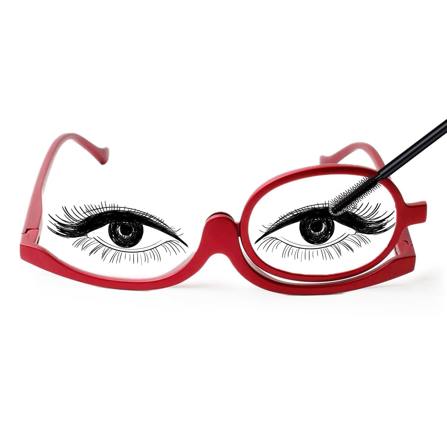 VICCI VICCI Makeup Reading Glasses | Cosmetic Readers Flip Up Lens Magnifying Eyeglasses for Women | Dual-Purpose Functionality, Lightweight Makeup Glasses | Offering Distortion-Free Vision +3.5 | Red