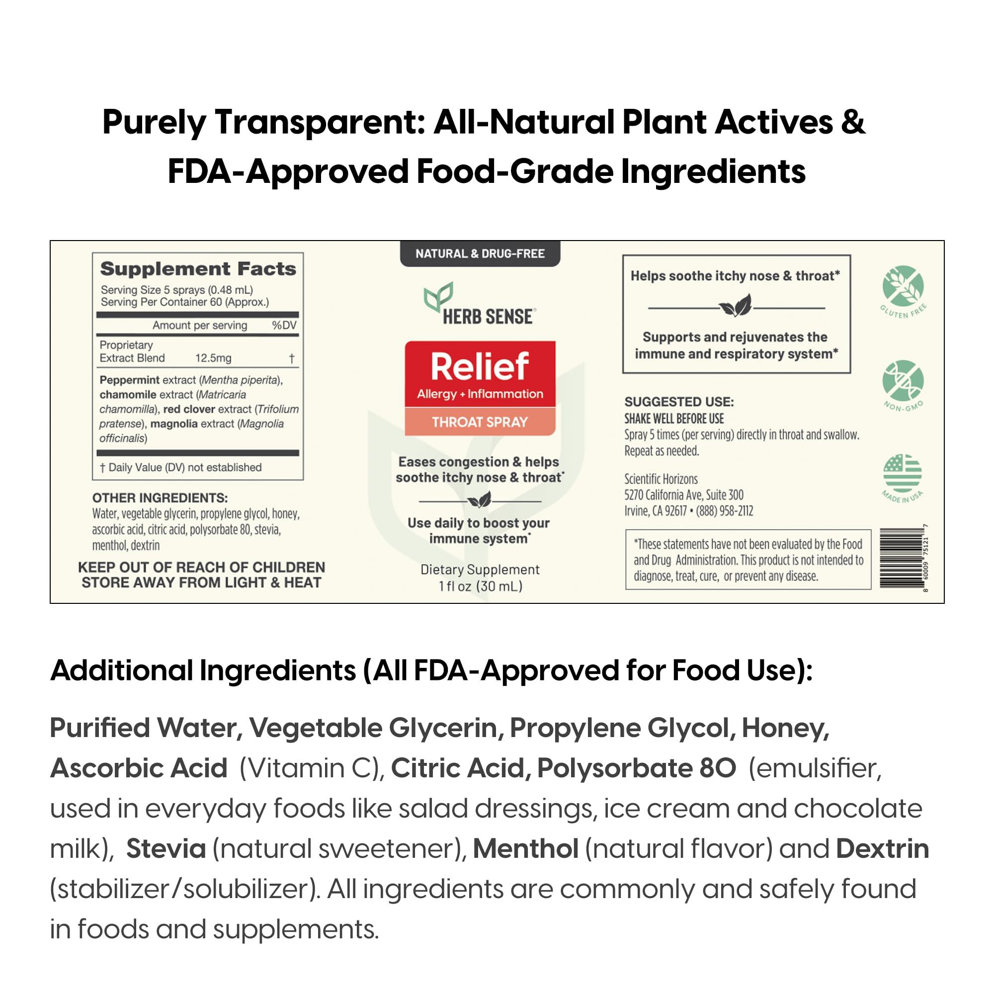 Herb Sense Herb Sense Allergy Inflammation Throat Spray, Fast Relief, Daily Protection, Drug-Free, Natural, Immune Boost, 1 oz, Gluten-Free, Non-GMO