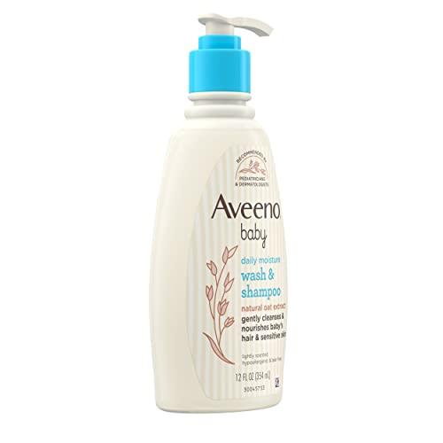 Aveeno Baby Aveeno Baby Daily Moisture Gentle Body Wash & Shampoo with Oat Extract, 2-in-1 Baby Bath Wash & Hair Shampoo, Tear- & Paraben-Free for Hair & Sensitive Skin, Lightly Scented, 12 fl. oz