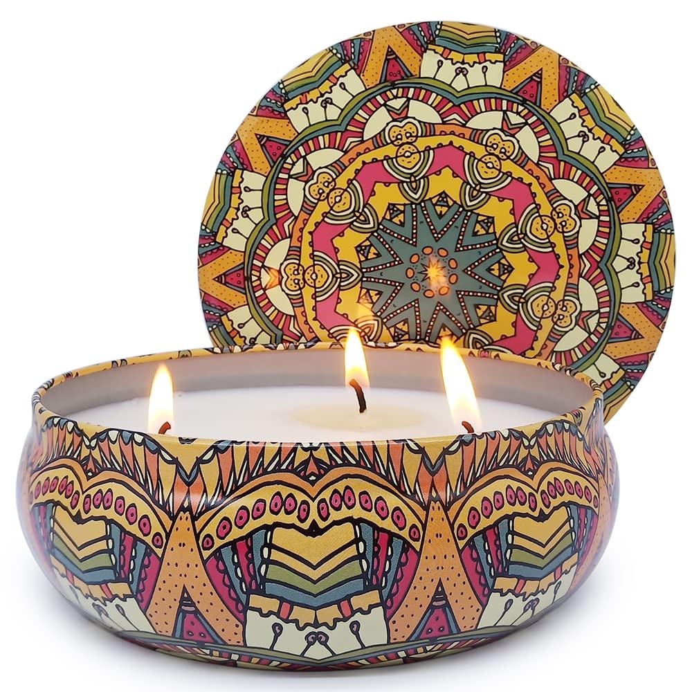 Abarli Abarli Citronella Candle Outdoor Large 3 Wick 13.5oz Soy Wax with Cover for Patio Porch, 75 Hour Burn, Blue and White, Citronella Candle