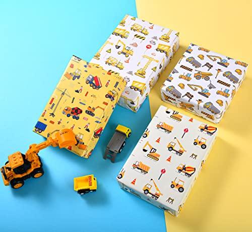Titiweet Titiweet Construction Wrapping Paper - Truck Wrapping Paper for Boys, Kids, 12 Sheets Tractor & Trucks Wrapping Paper for Birthday Holiday, 20 x 28 Inches Per Sheet(Construction(12 sheets))