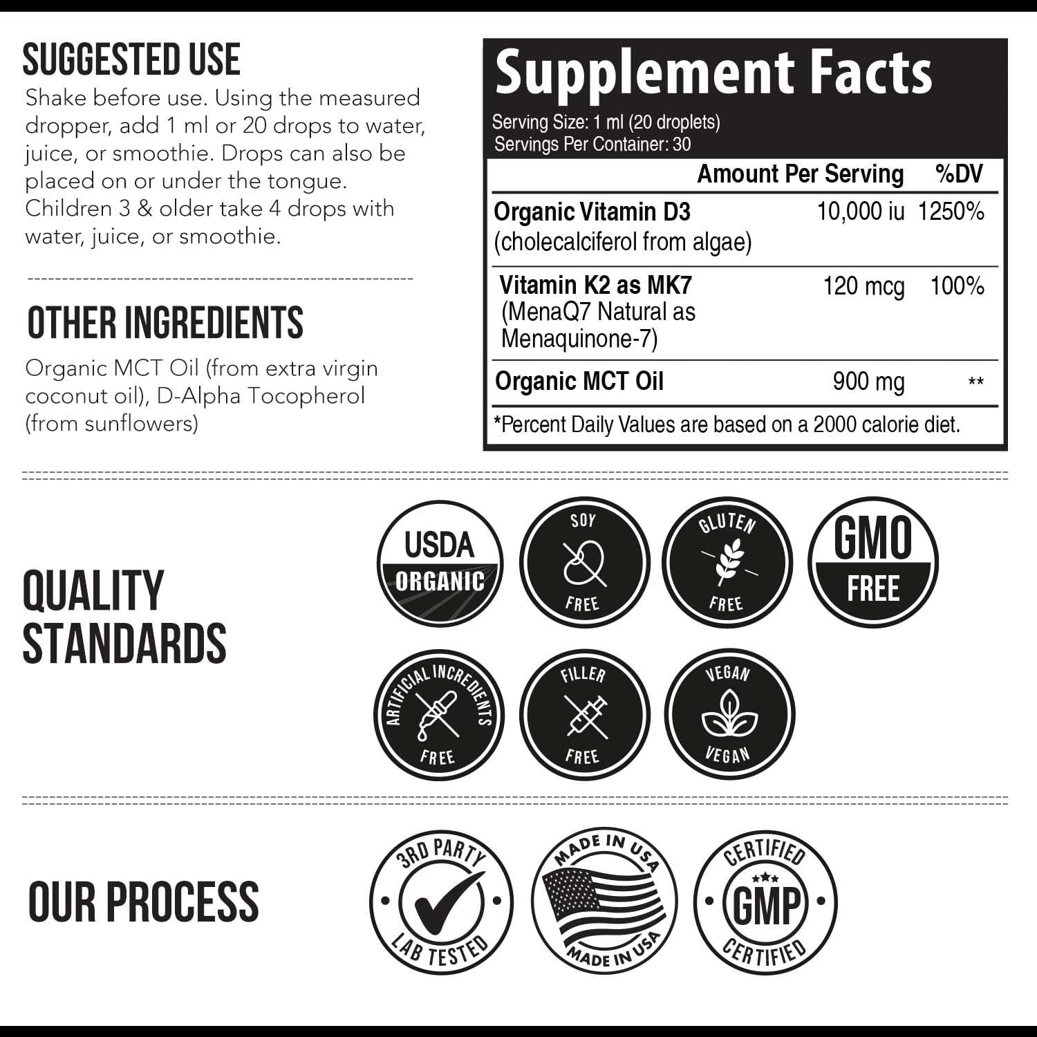 Triquetra Health Organic Plant D3 + K2 - 10,000 iu D3 - All-Trans MK7 from MenaQ7 (120 mcg K2) - 100% Organic & Plant-Based Sublingual D3 Drops (Cholecalciferol), 100% Vegan - Supports Immunity, Bone, Mood & Brain