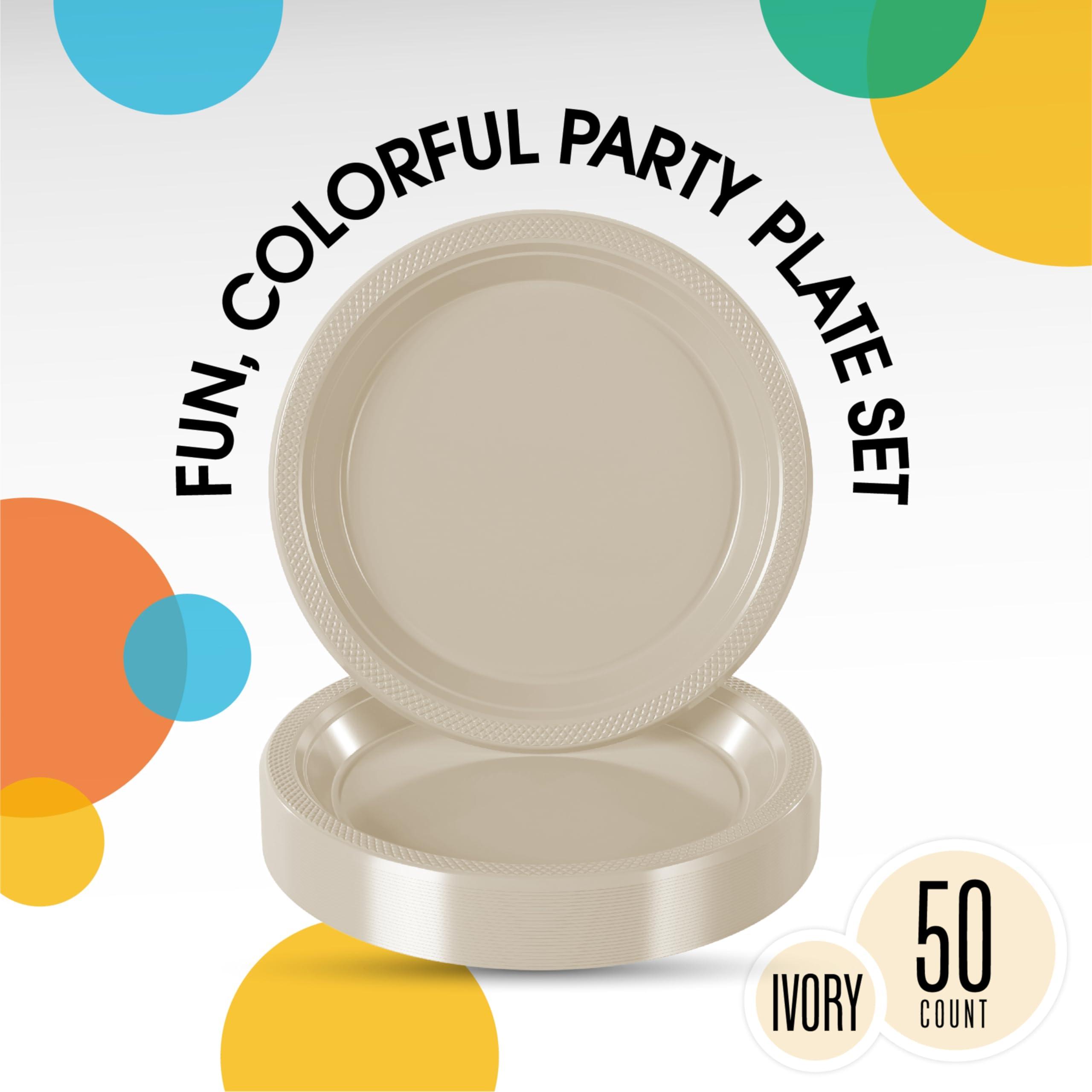 Exquisite Exquisite Ivory Plastic Plates Disposable 7\" Ivory Plastic Dinner Plates 50 Pcs Ivory Disposable Plates Plastic Plates For Party Plates Disposable Heavy Duty 350 GSM Ivory Plates For Party.