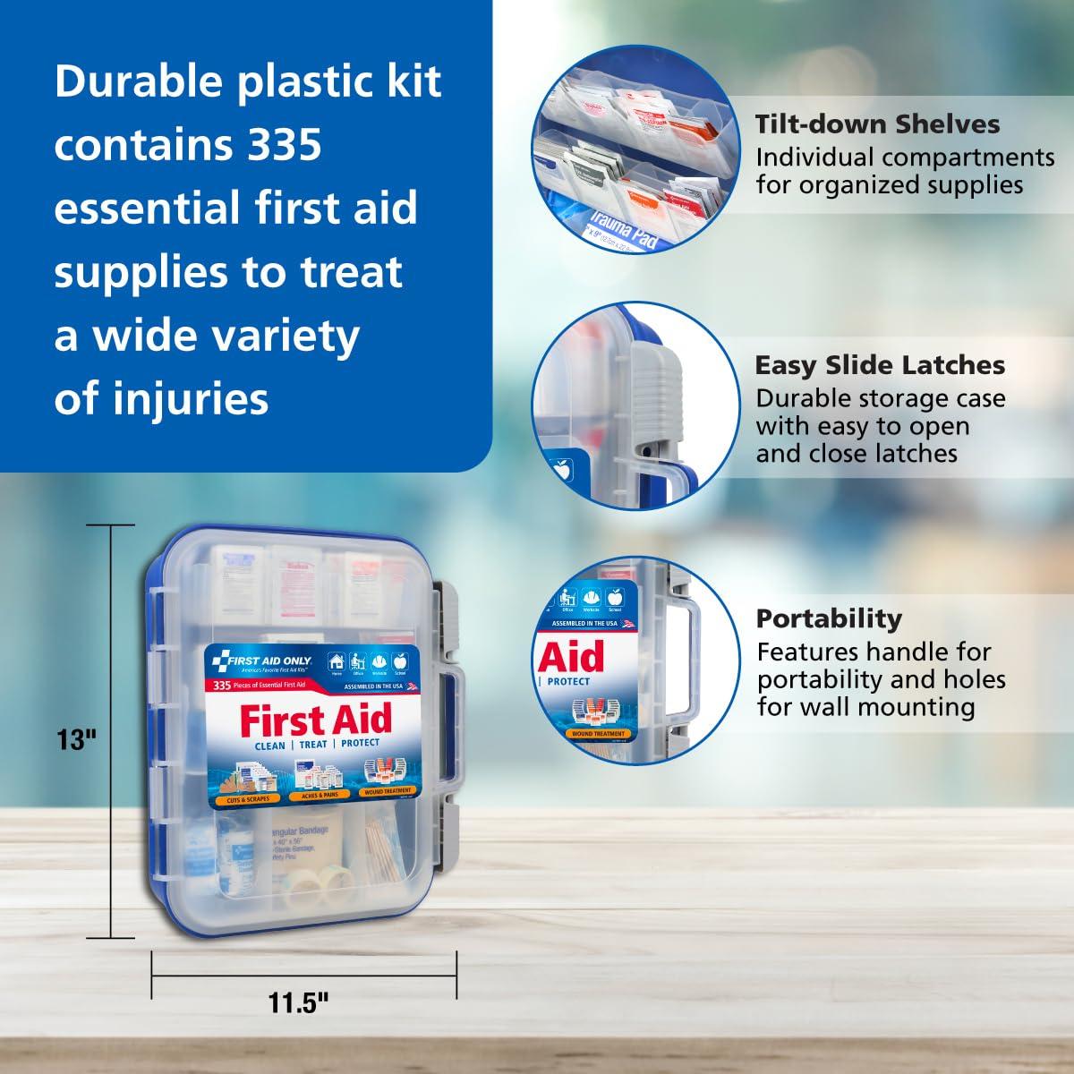 First Aid Only First Aid Only 91247 OSHA-Compliant First Aid Kit, All-Purpose 100-Person Emergency First Aid Kit for Business, Worksite, Home, and Car, 335 Pieces