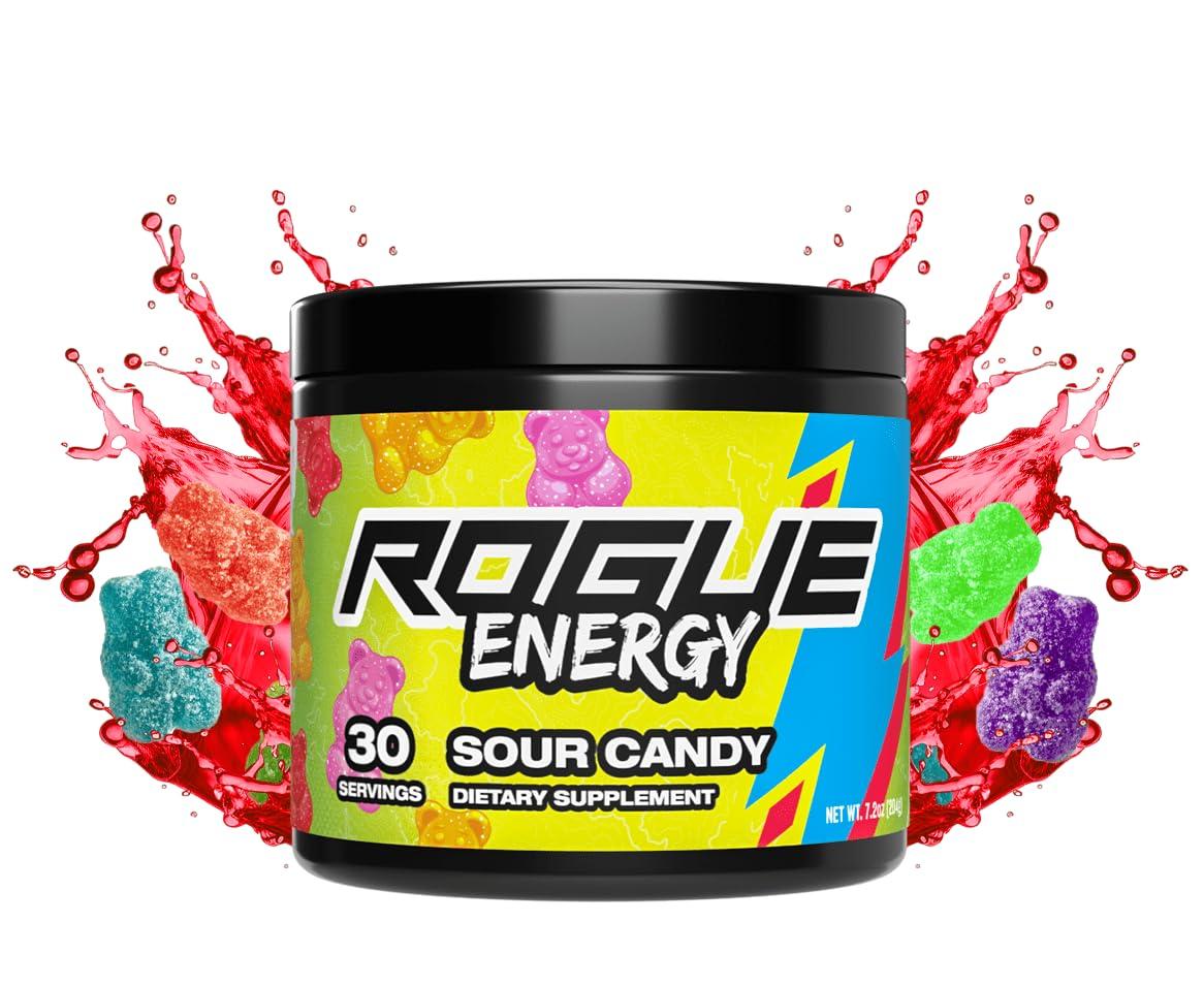 Rogue Energy Rogue Energy Energy Drink Powder for Long Gaming Hours - Energy Powder for Mental Focus - Sugar & Gluten Free - Gaming Supplement with Caffeine & Vitamins - Made in USA (Sour Candy - 40 Servings)