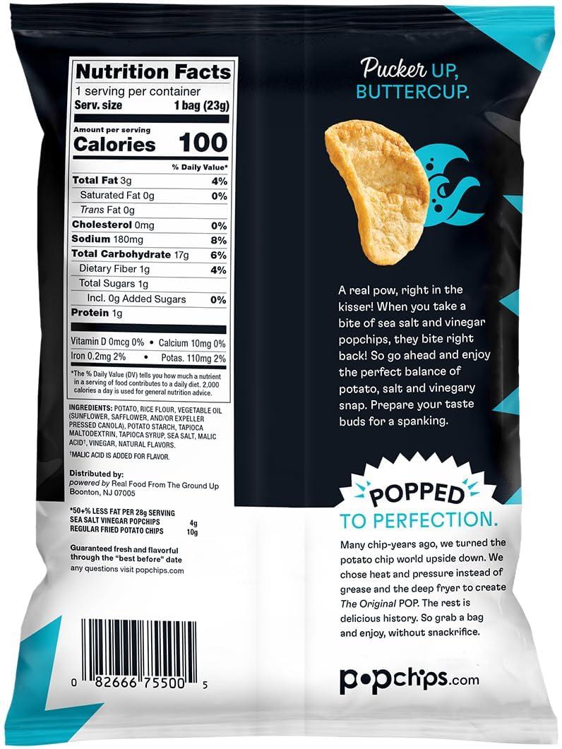 Popchips Popchips Gluten Free Popped Potato Chips Sea Salt & Vinegar, 0.8 oz. (Pack of 24)
