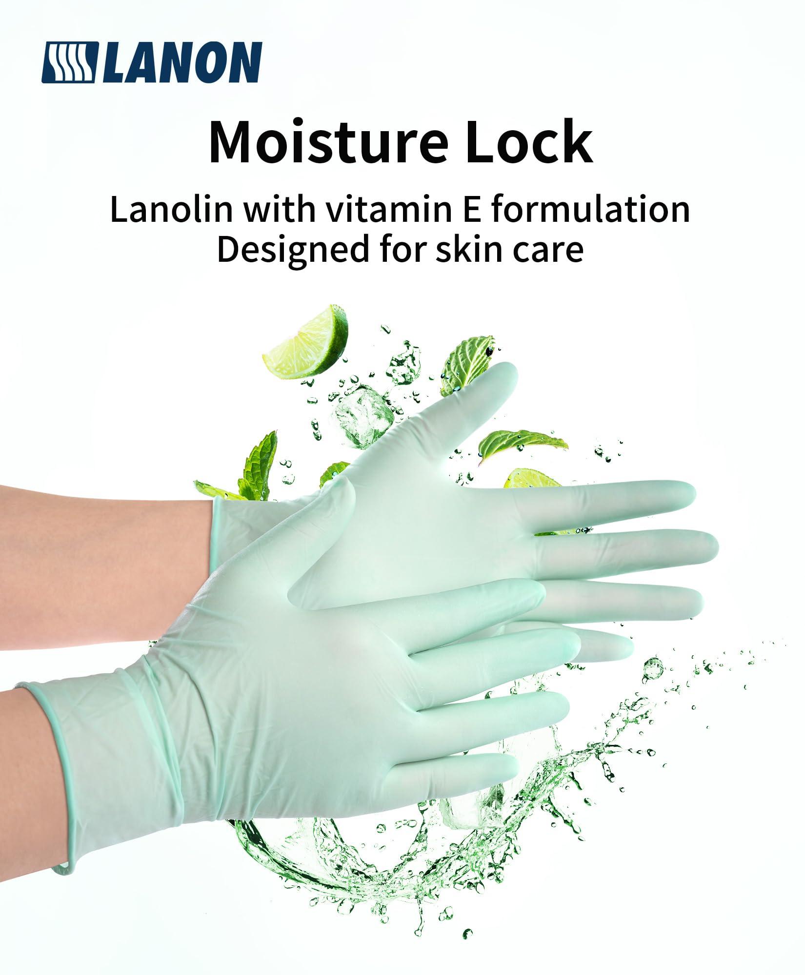 LANON Protection LANON 5 mil Vitamin-E Coated Latex Disposable Gloves, Food-Contact Grade, Fully Textured, Green, Large