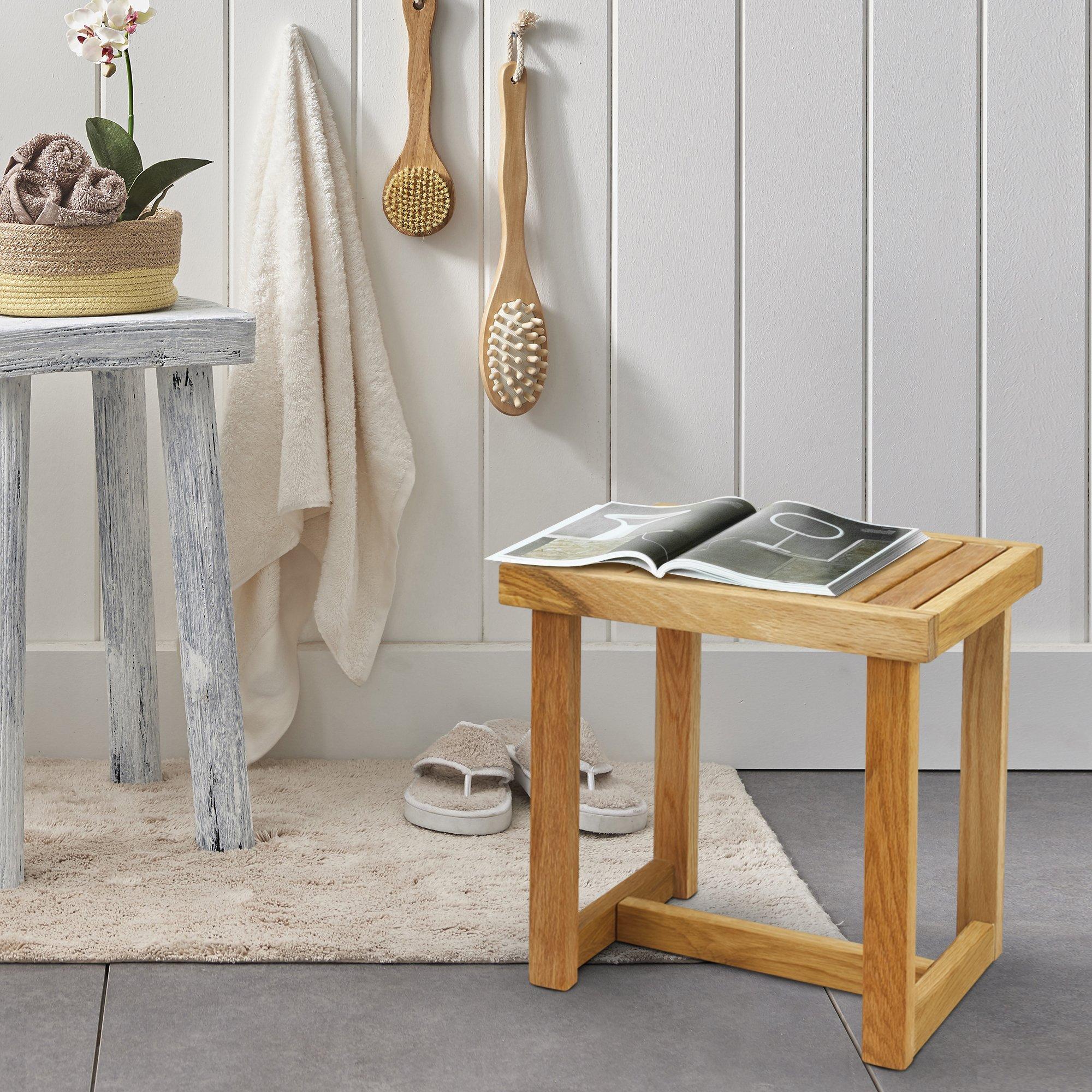 American Trails American Trails 18" Solid White Shower Bench, Natural Oak