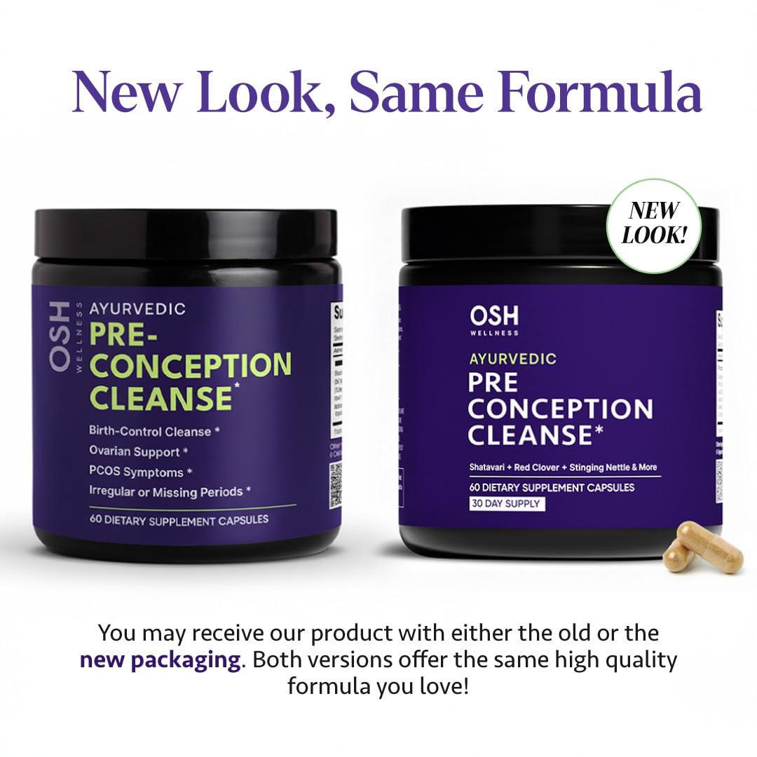 Freshly Moms Ayurvedic Preconception Cleanse | Ovarian Support | Uterus Cleanse | Birth Control Cleanse | PCOS Supplements | with Stinging Nettle, Red Clover, & more | Vegan | 120 Capsules - OSH Wellness