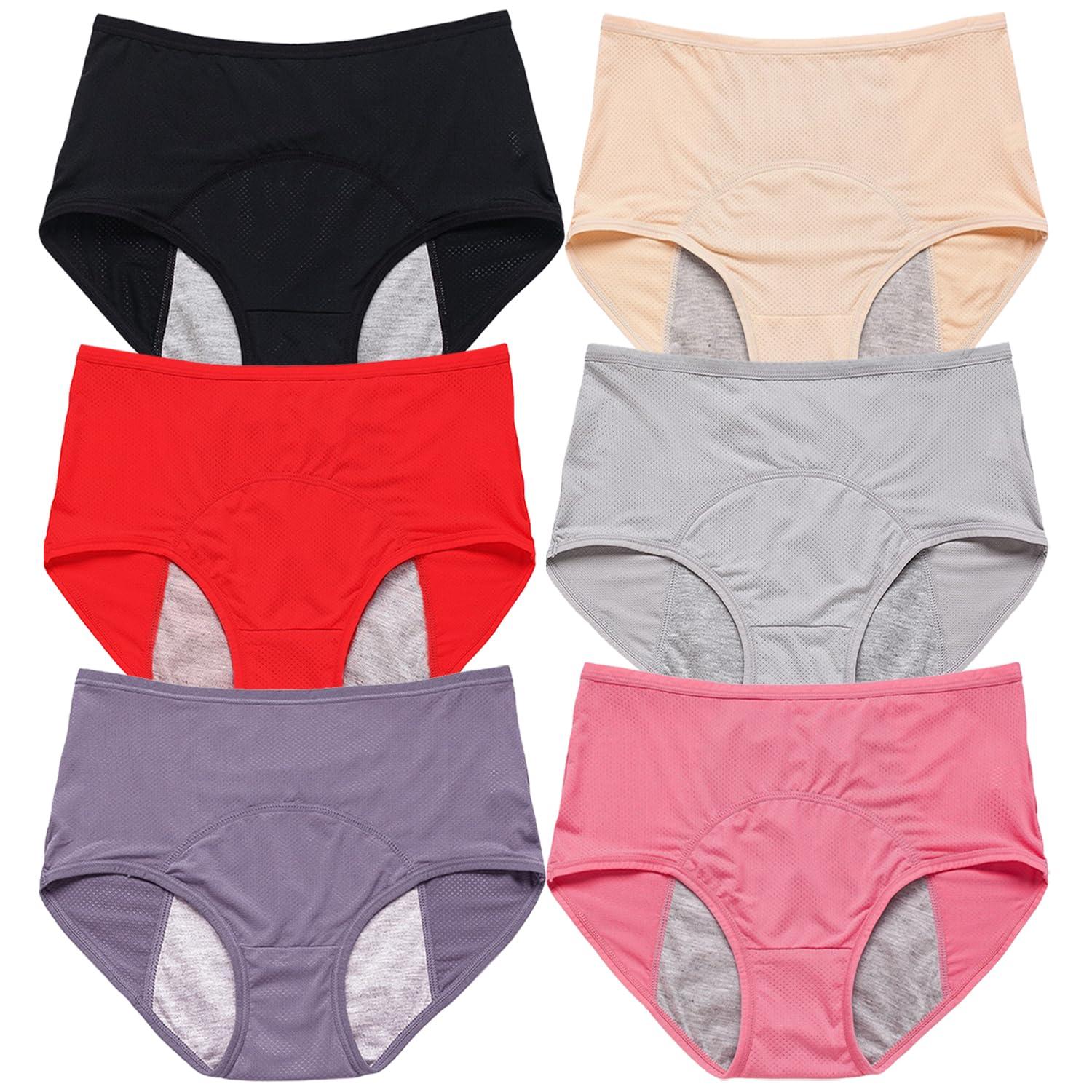 ASSOYEZ ASSOYEZ 2024 Upgrade Leakproof Ladies Underwear, Incontinence Underwear for Women, Leak Proof Panties for Women Over 60 (6Pcs-a,4XL)