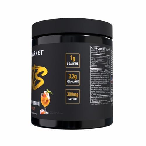 BLACKMARKET BLACKMARKET CUTS Pre Workout - Flavored Energy Powdered Drink Mix for Men & Women, Great for Muscle Definition, Thermogenic, Creatine Free, (Peach Ring, 30 Servings)