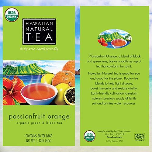 HAWAIIAN NATURAL T·E·A Organic Hawaiian Natural Tea, Green & Black Teas Passionfruit Orange 20 Tasty Bags