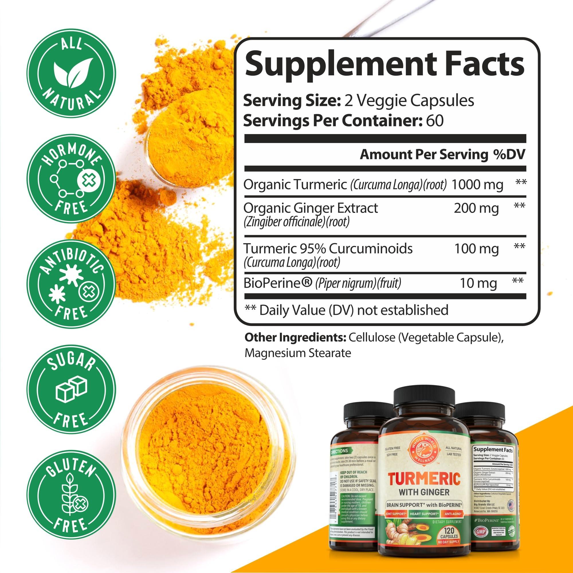WHOLE WORLD WELLNESS Pure Saffron Extract & Organic Turmeric Curcumin Bundle (One Bottle Each). Supports Mood, Energy Boost, Metabolic Function. USA Made.