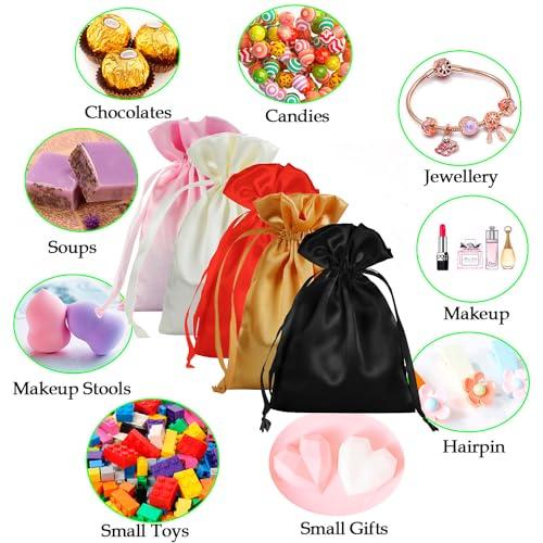 AKLVBL AKLVBL Satin Bags with Drawstring,Multicolored Silk Gift Bags with Drawstring,50 Pieces Small Jewelry Bags Drawstring,Wedding Favor Bags,5X7 Inches Small Drawstring Pouch