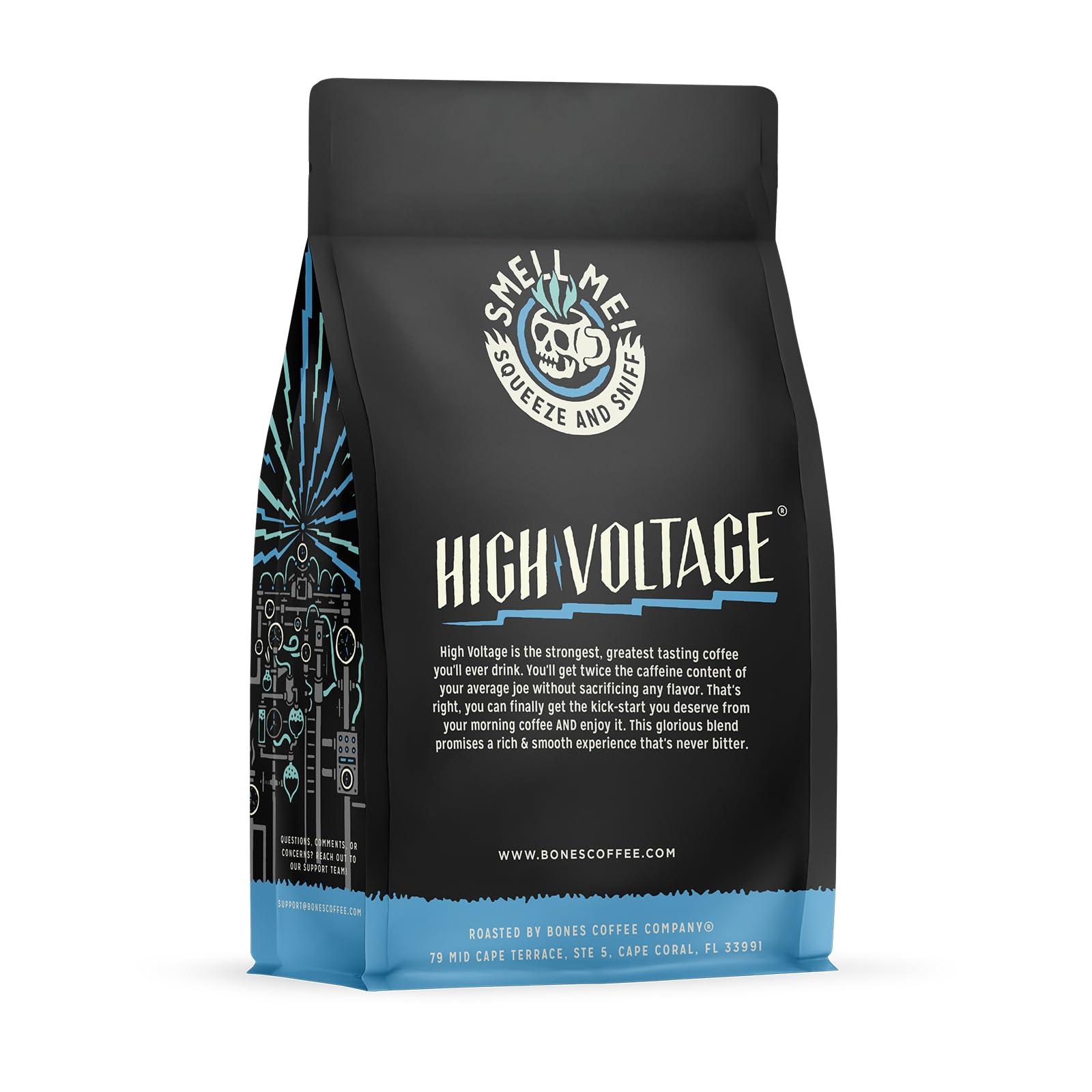 Bones Coffee Company Bones Coffee Company High Voltage Flavored Coffee Beans, Medium Roast Ground Coffee Low Acid, Highly Caffeinated Coffee (12 oz)