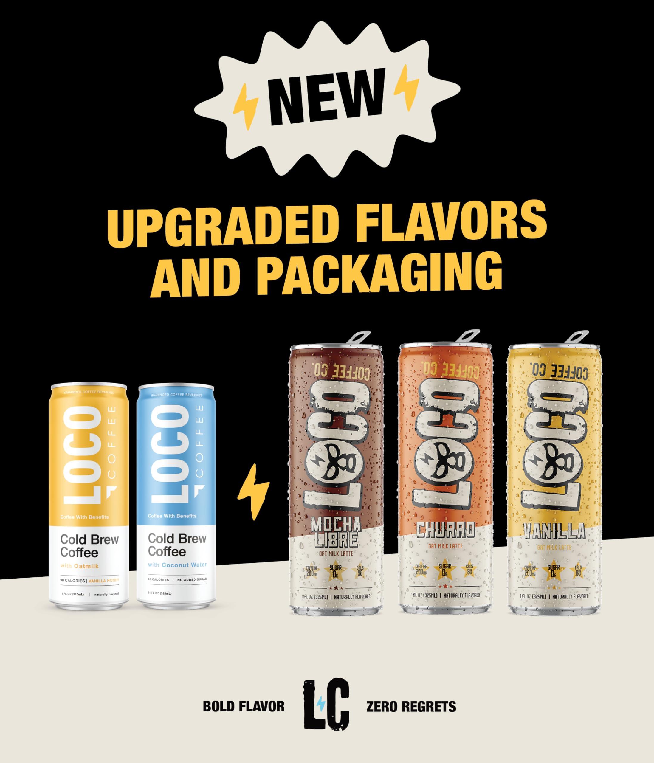 Loco Life Brew Loco Coffee Mocha Oat Milk Latte Cold Brew Coffee [Mocha] 11 Ounce Can, 12 Count | Medium Roast, 180mg Caffeine | Gluten Free and Dairy Free | Low Sugar, Low Calorie Iced Coffee