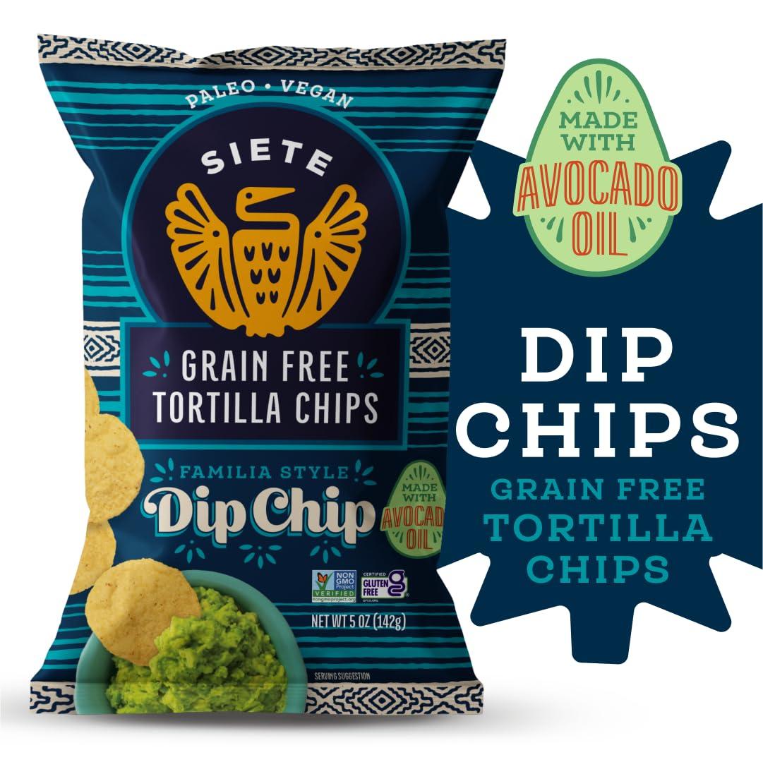 Siete Siete Grain Free Tortilla Chips | Gluten Free Chips | Paleo & Vegan Snacks | Non GMO | Dip Chip, 5 Ounce (Pack of 12)