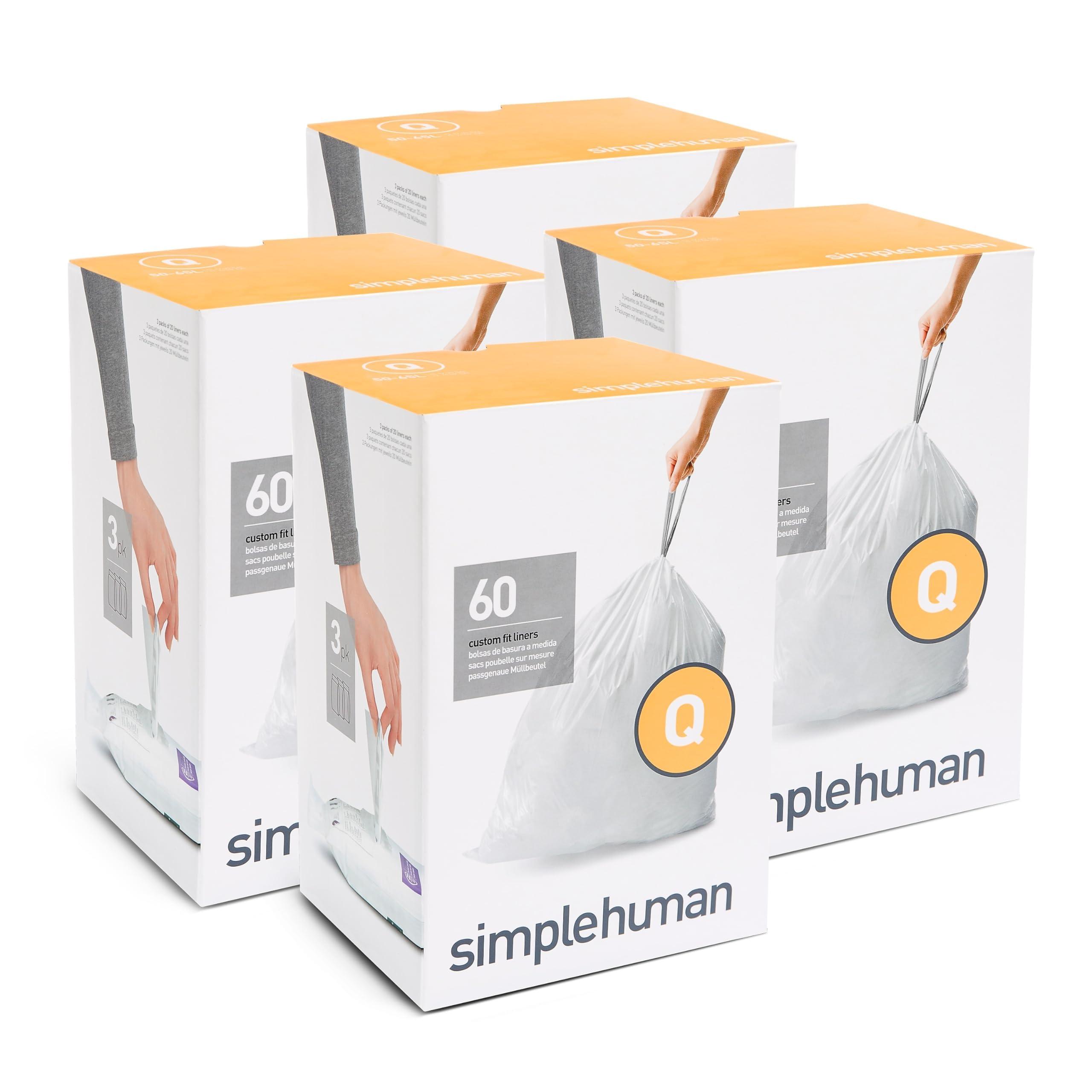 simplehuman simplehuman Code Q 240 Count, Genuine Custom Fit Liners, Drawstring Trash Bags in Dispenser Packs, 50-65 Liter / 13-17 Gallon