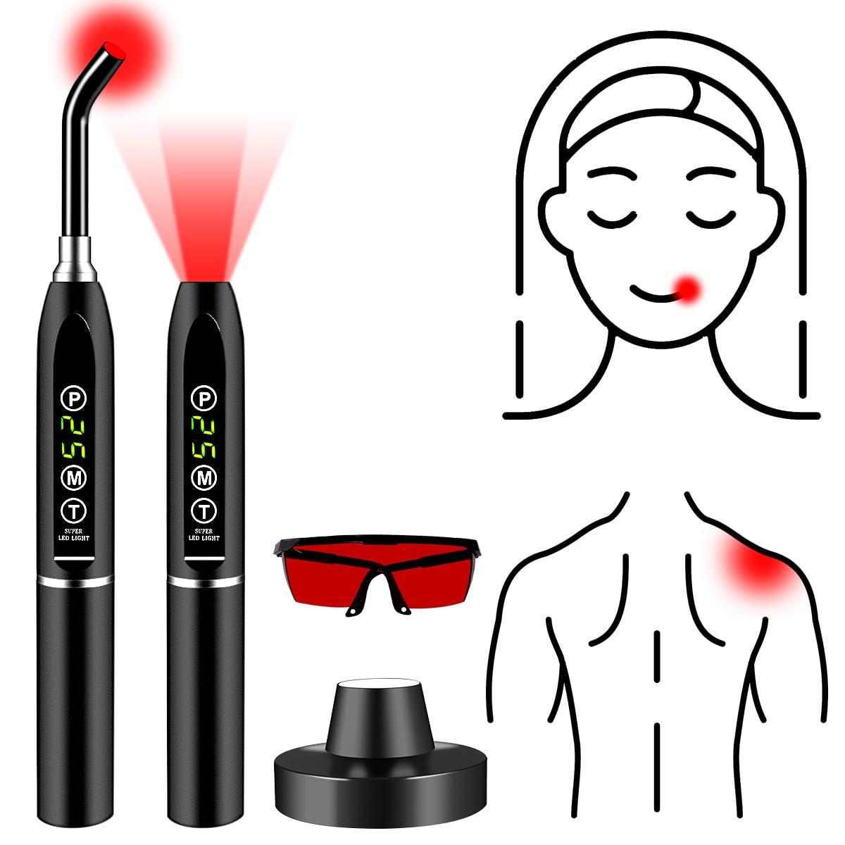 OPMGUWZY Red Light Cold Sore Red Light WandCanker Sore Treatment Herpes Lip Treatment Fever Blister Relief Device for Nose Ear Mouth Joint Muscle2-in-1 Multifunctional Red Light Device for Body with Glasses
